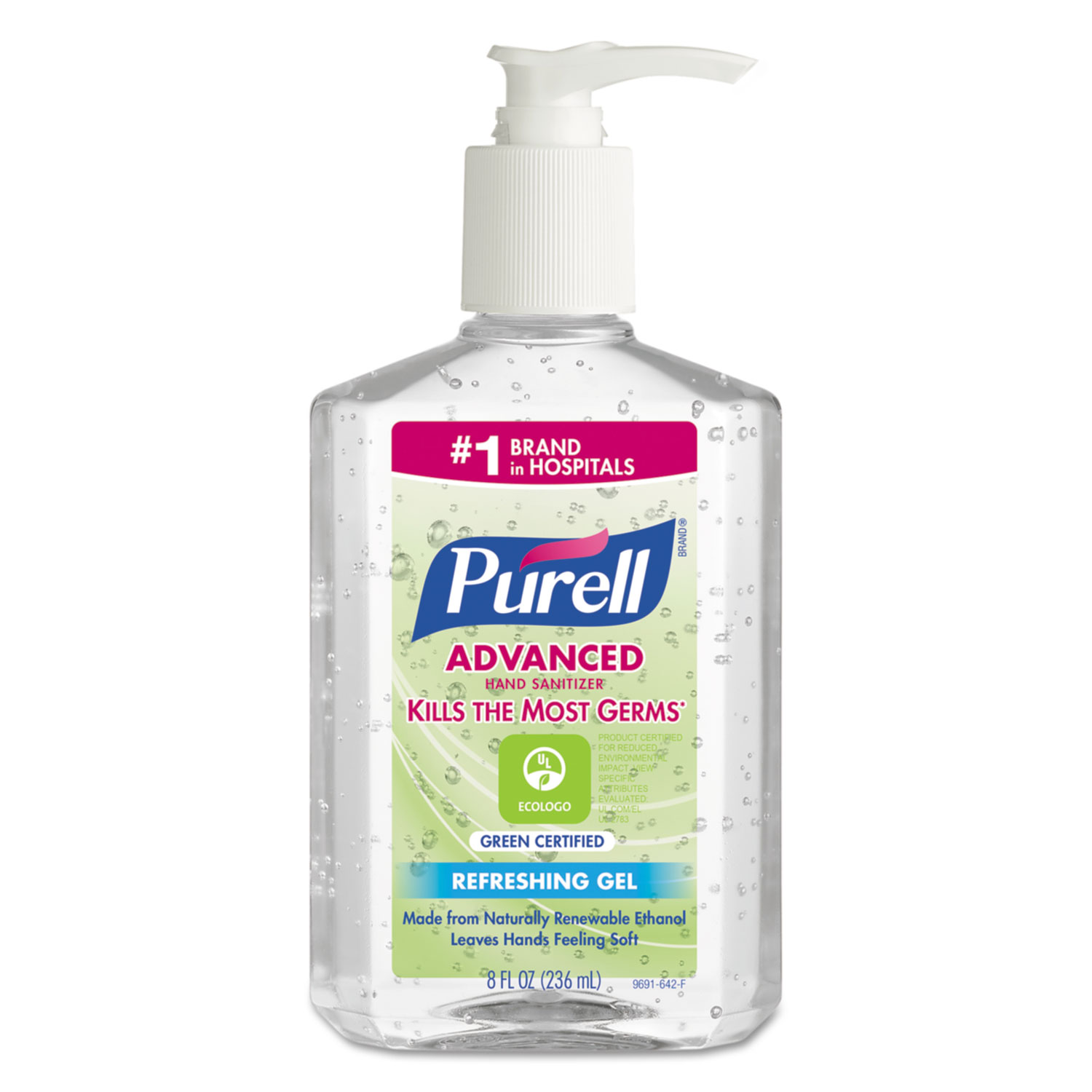  PURELL 9691-12 Green Certified Advanced Gel Hand Sanitizer, Fragrance-Free, 8 oz Pump Bottle (GOJ969112EA) 