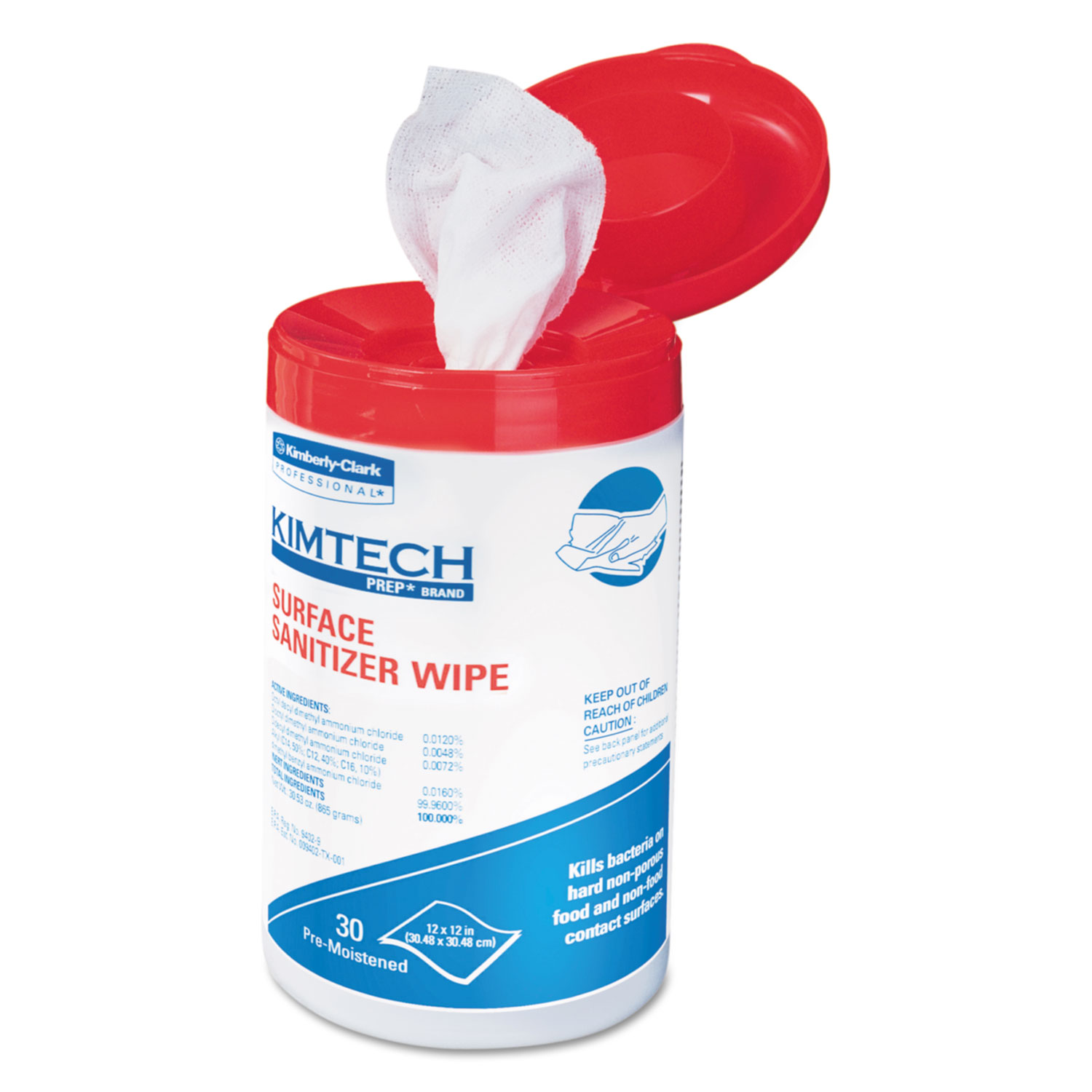  Kimtech 58040 Surface Sanitizer Wipe, 12 x 12, White, 30/Canister (KCC58040CT) 