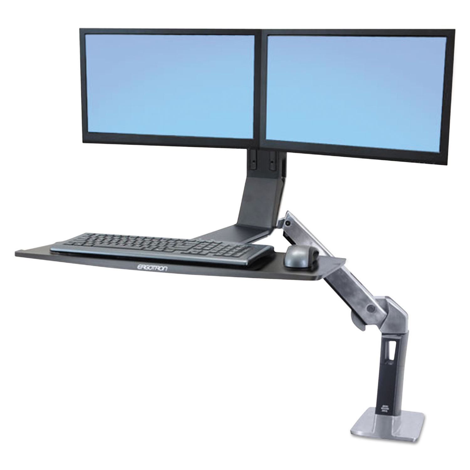 WorkFit-A Sit-Stand Workstation, Dual LCD Monitors, Polished Aluminum/Black