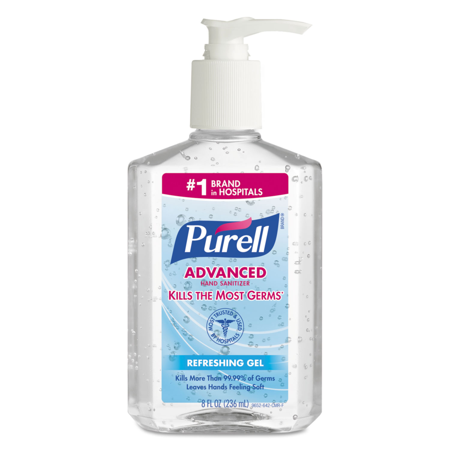  PURELL 9652-12 Advanced Hand Sanitizer Refreshing Gel, Clean Scent, 8 oz Pump Bottle, 12/Carton (GOJ965212CT) 