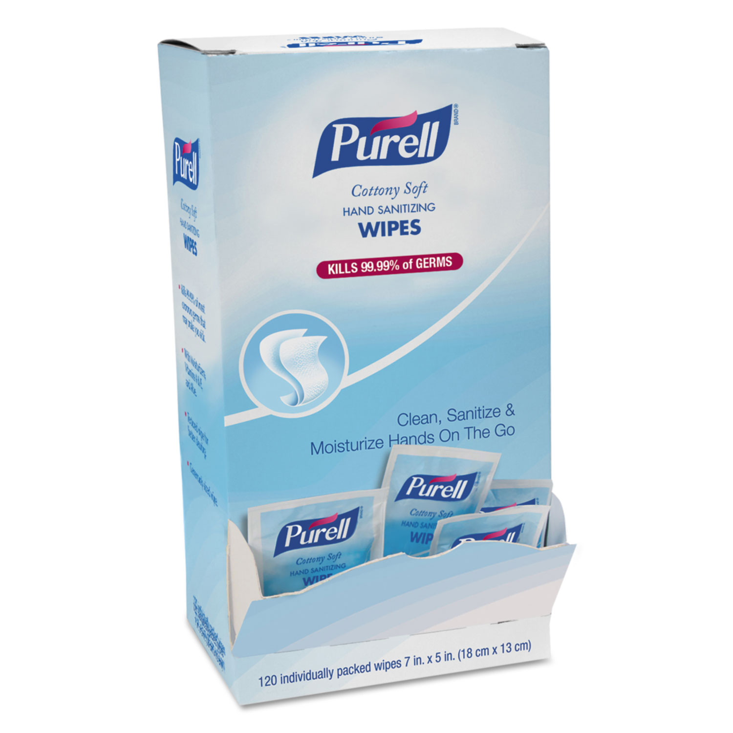  PURELL 9027-12 Cottony Soft Individually Wrapped Hand Sanitizing Wipes, 5 x 7, 120/Box (GOJ902712BX) 