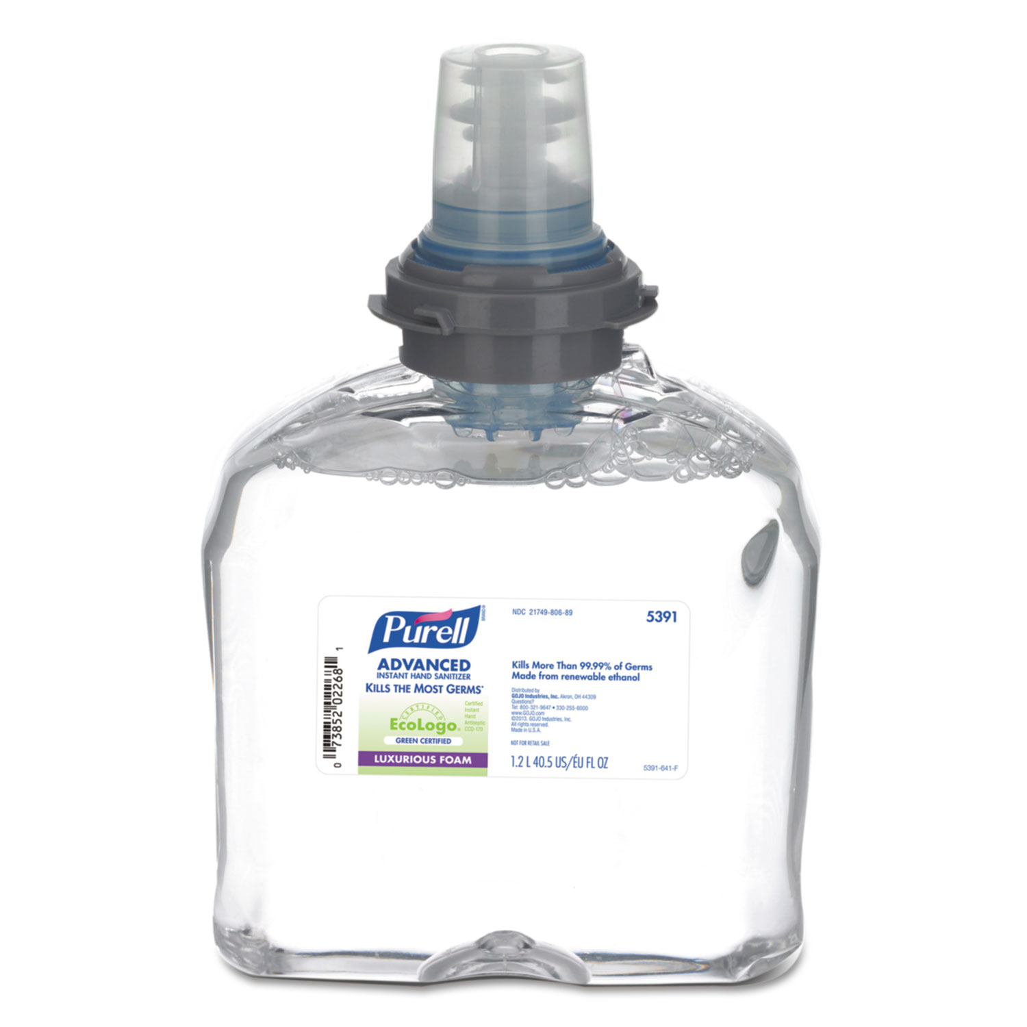  PURELL 5391-02 Advanced Hand Sanitizer Green Certified TFX Foam Refill, 1200 ml, Clear, 2/Carton (GOJ539102CT) 