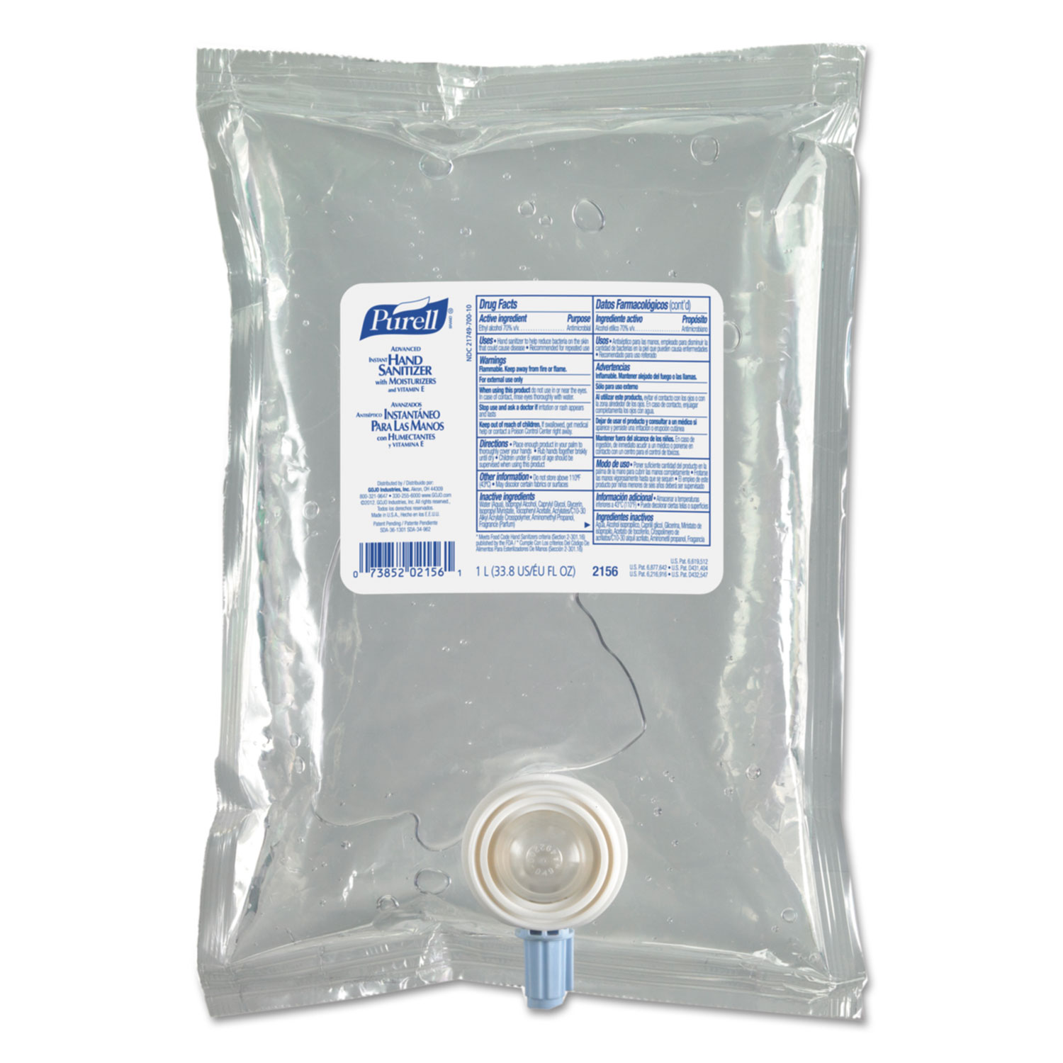  PURELL 2156-04 Advanced Hand Sanitizer Skin Nourishing Gel NXT Refill, 1000 ml, 4/Carton (GOJ215604) 