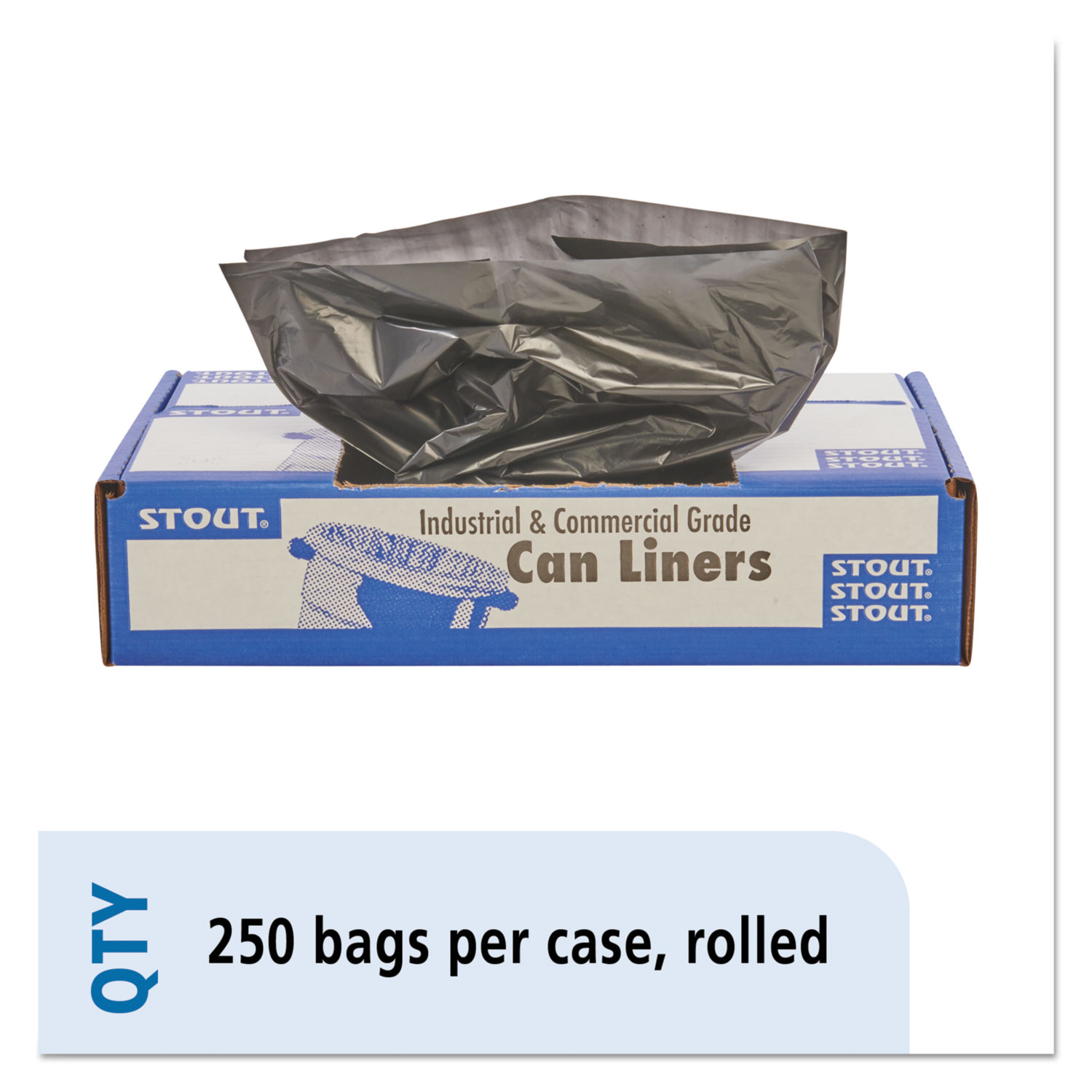  Stout by Envision T2424B10 Total Recycled Content Plastic Trash Bags, 10 gal, 1 mil, 24 x 24, Brown/Black, 250/Carton (STOT2424B10) 