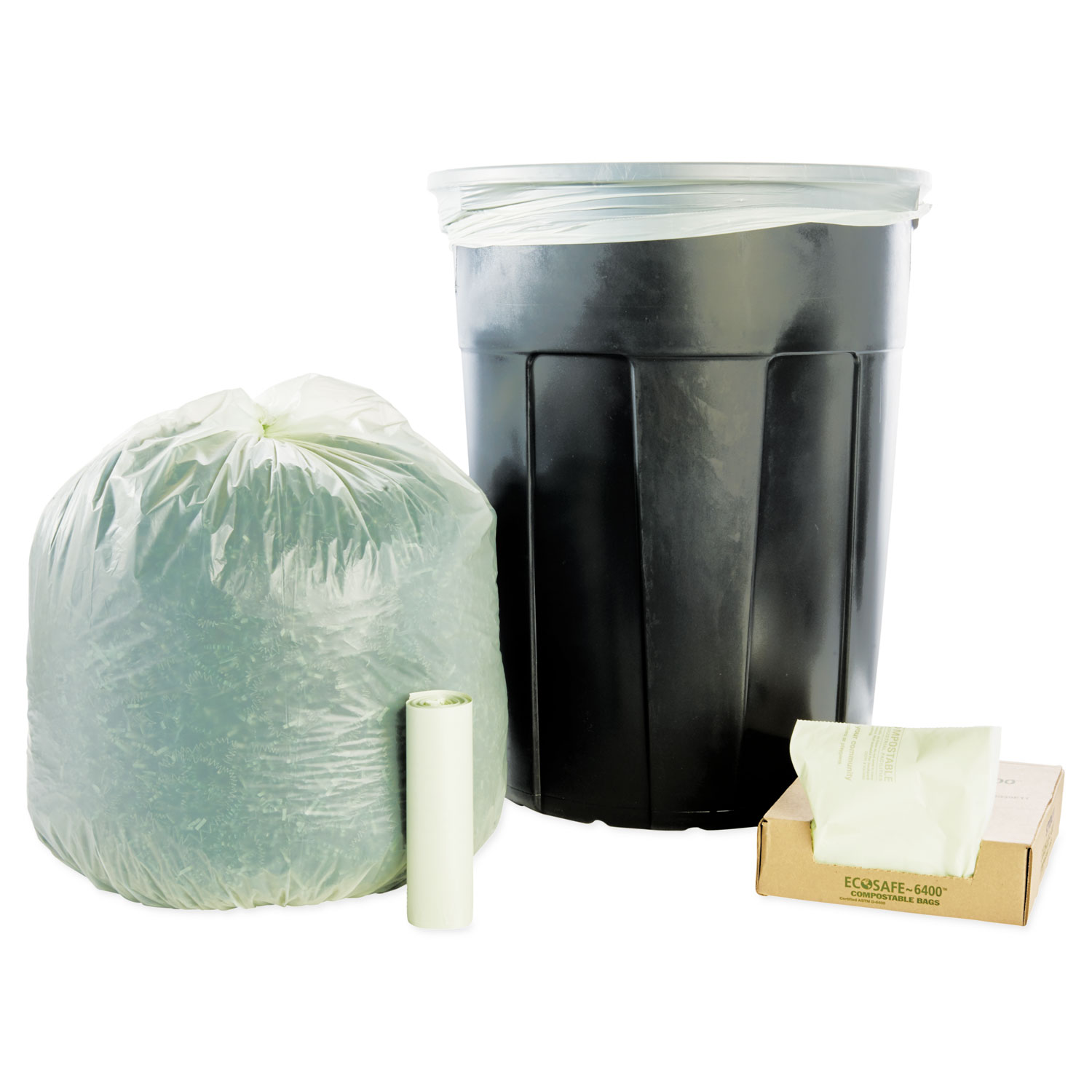 Compostable Trash Bags,64Gal,.85mil,48x60,30/BX,Green, Sold as 1 Box