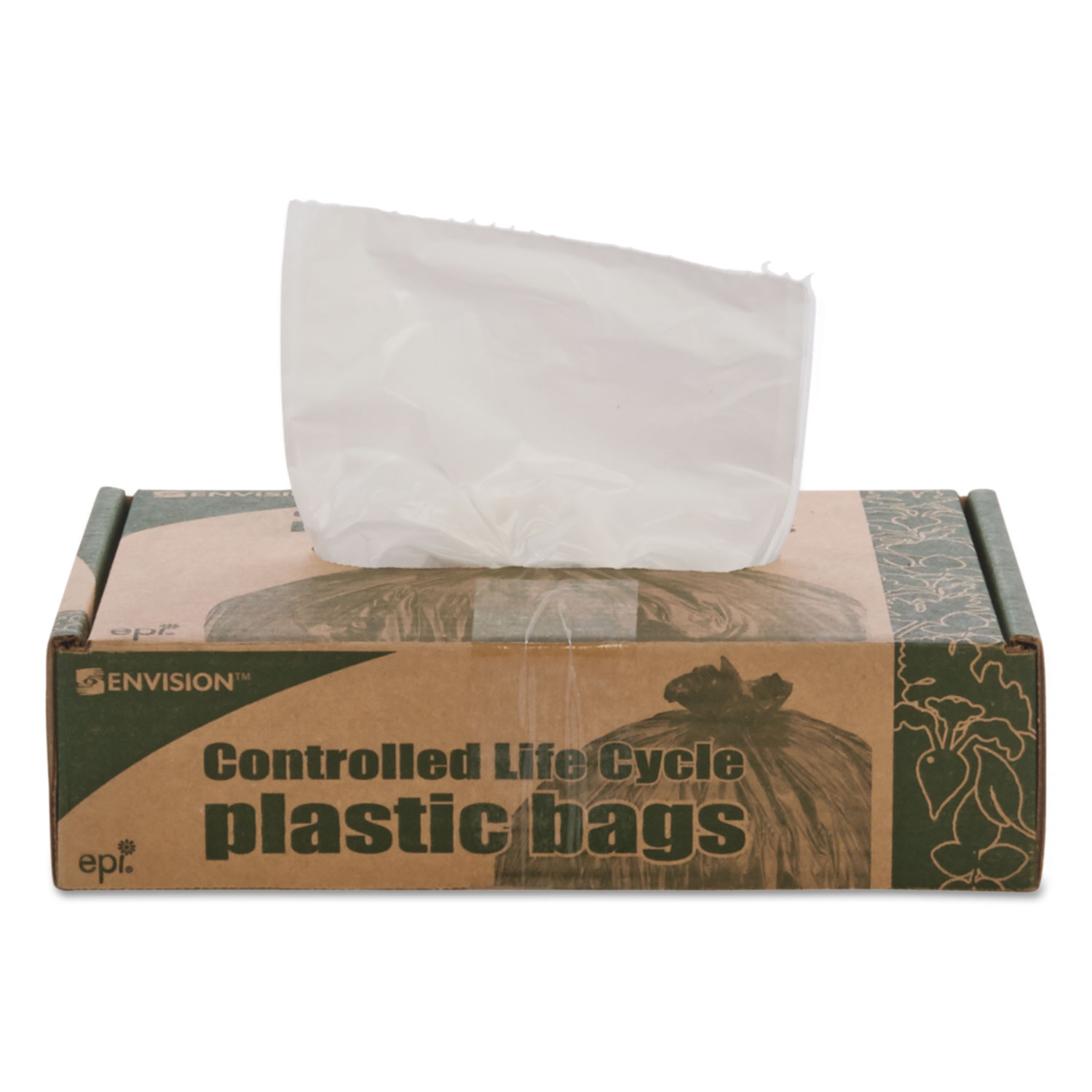 Controlled Life-Cycle Plastic Trash Bags, 33 gal, 1.1 mil, 33 x 40, Green,  40/Box - Supply Box