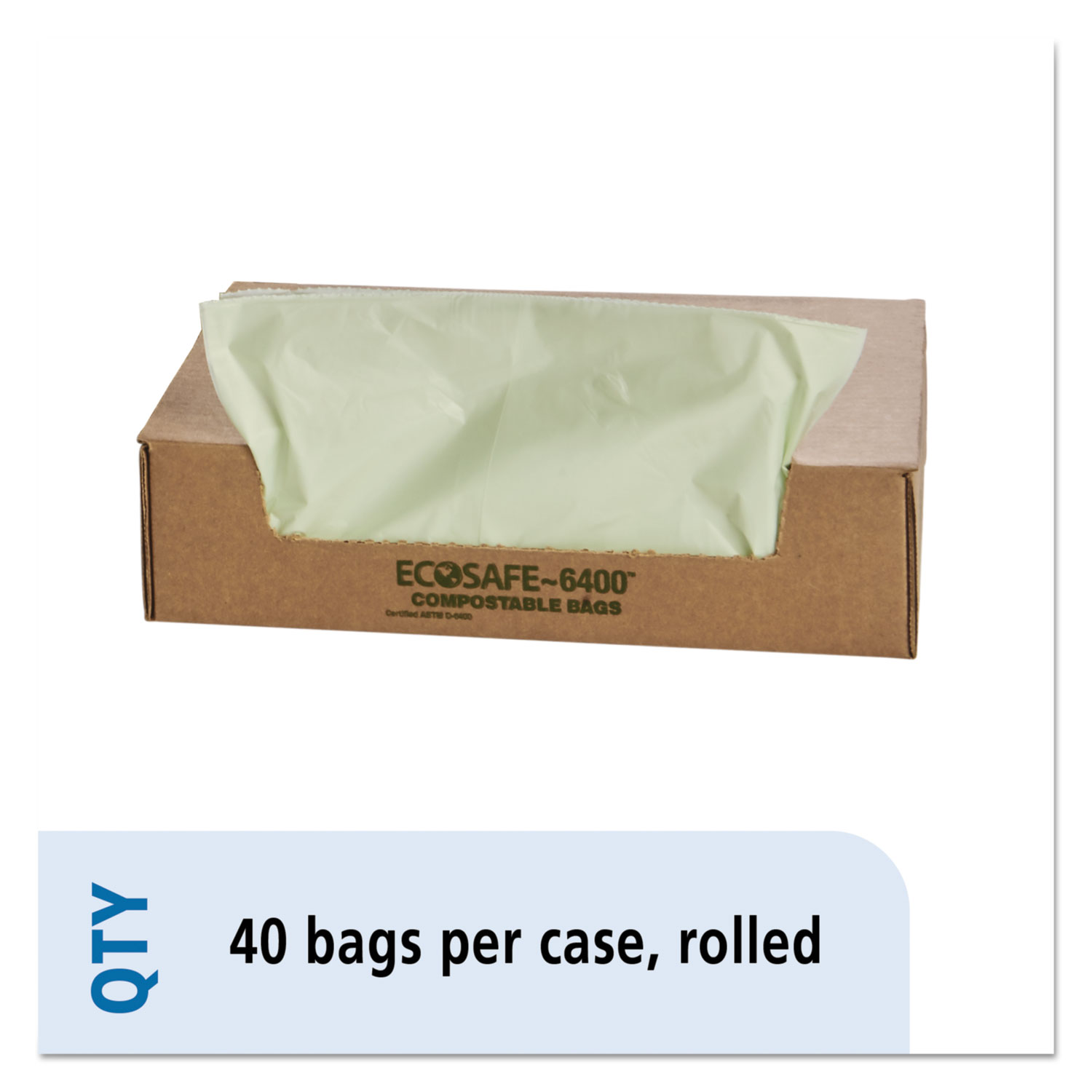 Compostable Trash Bags,64Gal,.85mil,48x60,30/BX,Green, Sold as 1 Box