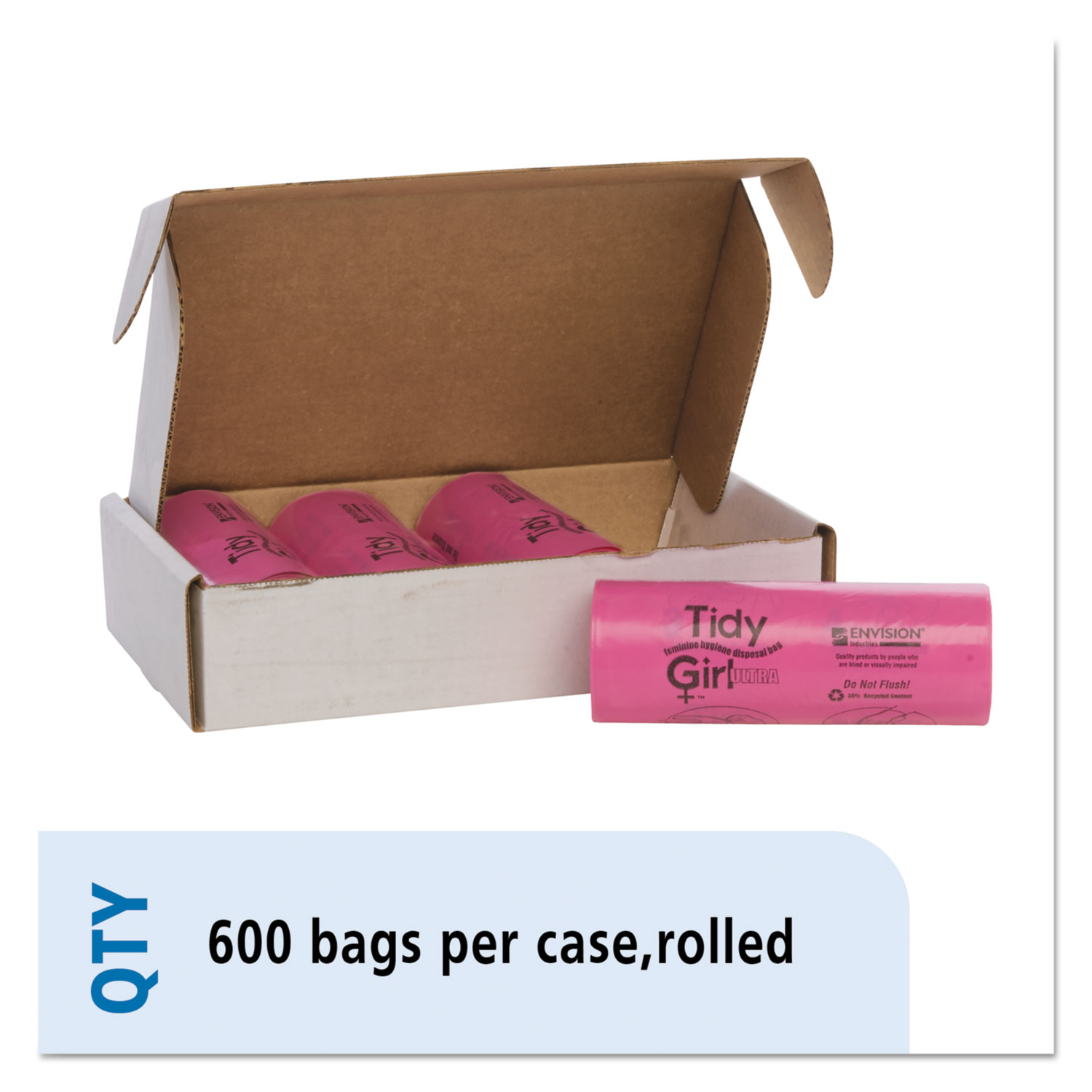 Feminine Hygiene Sanitary Disposal Bags, 4" x 4" x 10", Pink/Black, 150