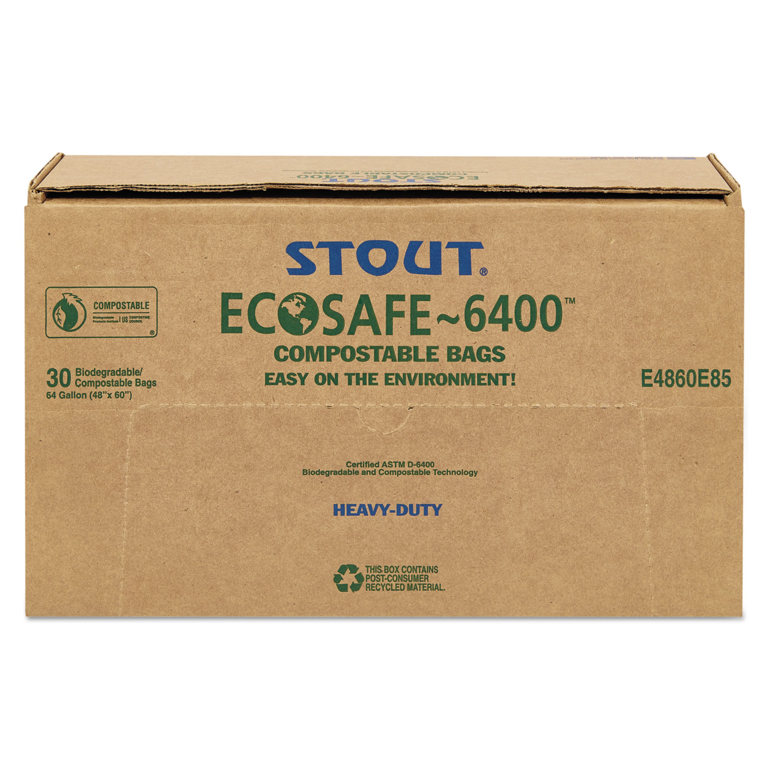 Compostable Trash Bags,64Gal,.85mil,48x60,30/BX,Green, Sold as 1 Box