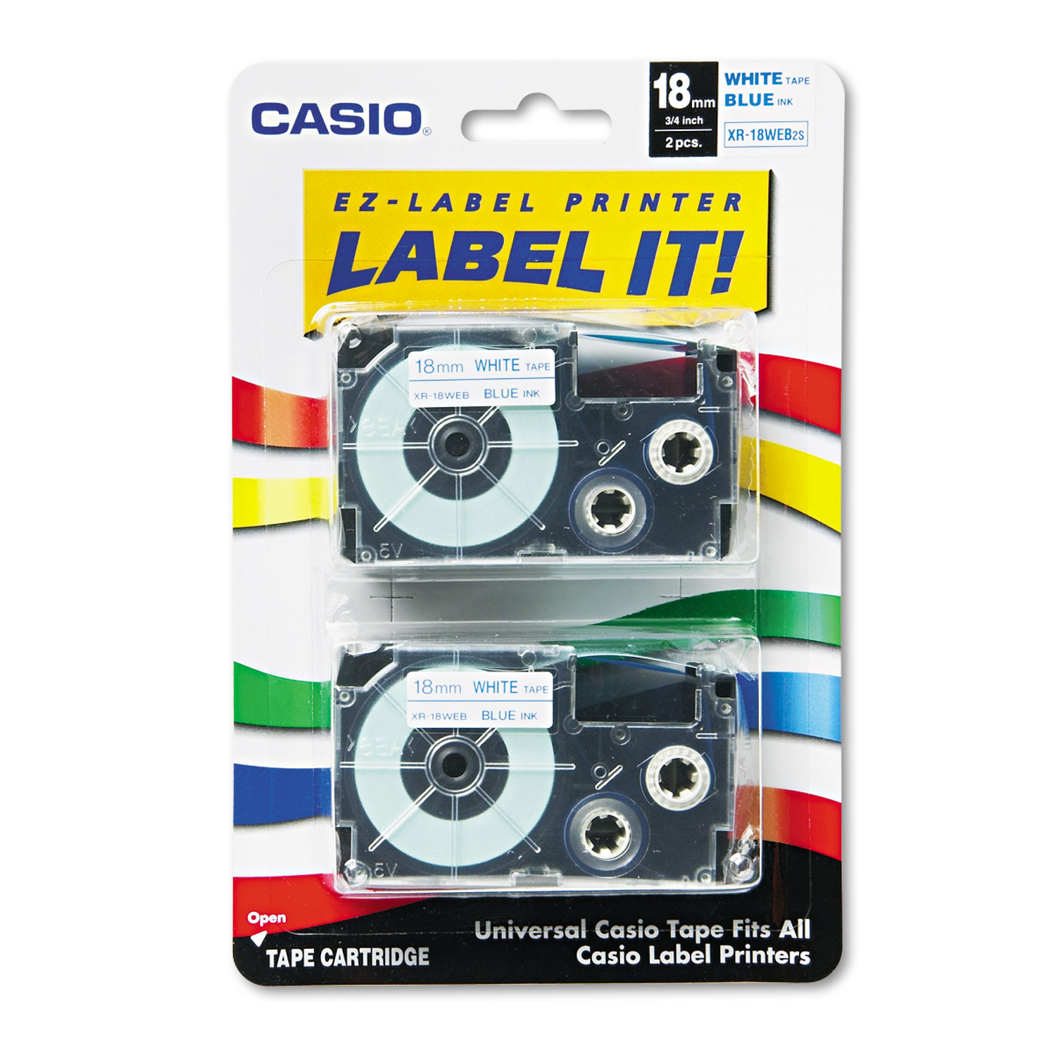 Tape Cassettes for KL Label Makers, 18mm x 26ft, Blue on White, 2/Pack