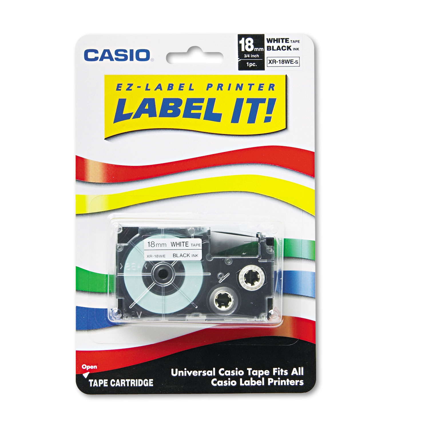  Casio XR18WES Tape Cassette for KL Label Makers, 0.75 x 26 ft, Black on White (CSOXR18WES) 
