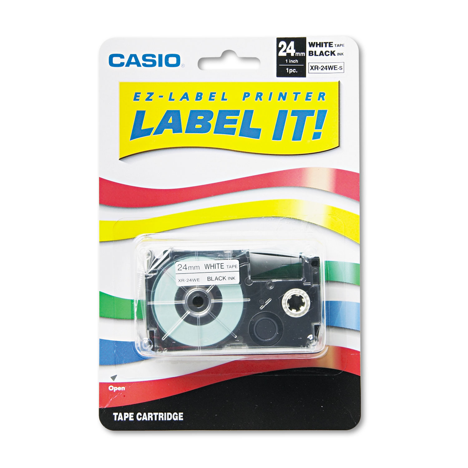  Casio XR24WE Tape Cassette for KL8000/KL8100/KL8200 Label Makers, 1 x 26 ft, Black on White (CSOXR24WE) 