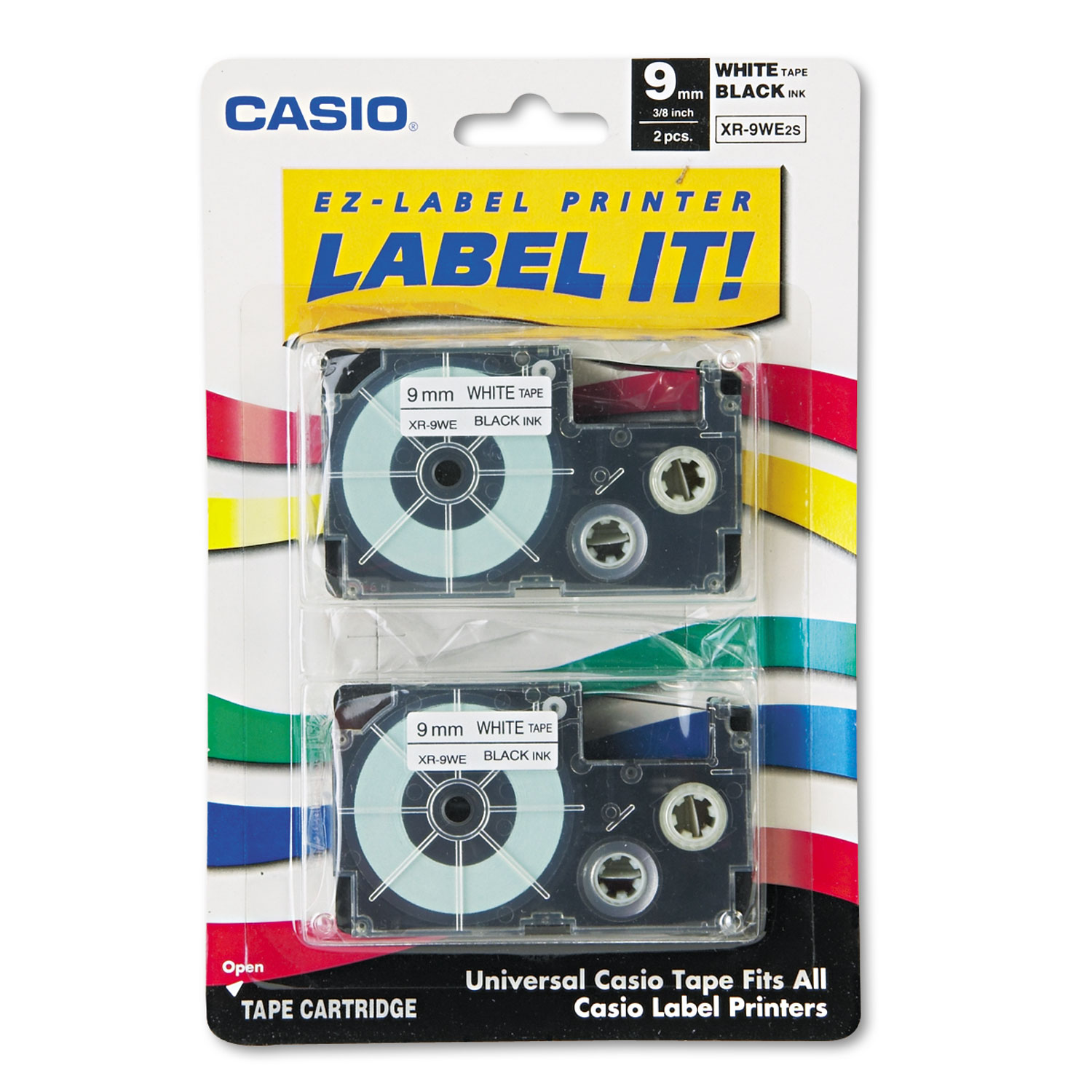 Tape Cassettes for KL Label Makers, 0.37" x 26 ft, Black on White, 2/Pack