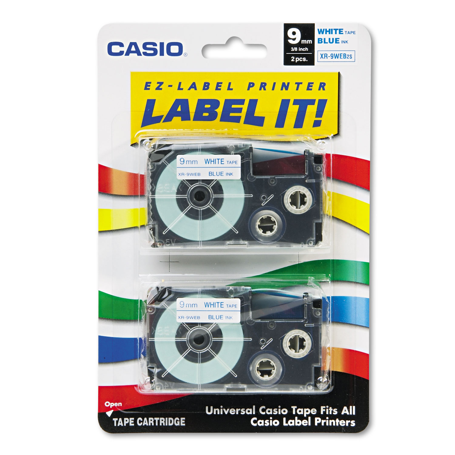  Casio XR9WEB2S Tape Cassettes for KL Label Makers, 0.37 x 26 ft, Blue on White, 2/Pack (CSOXR9WEB2S) 