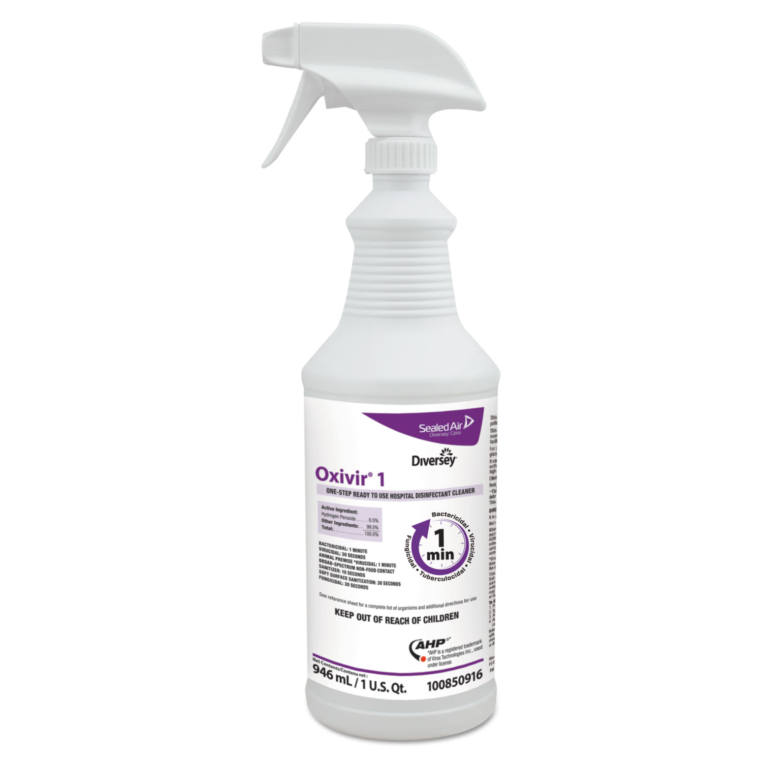  Diversey 100850916 Oxivir 1 RTU Disinfectant Cleaner, 32 oz Spray Bottle, 12/Carton (DVO100850916) 