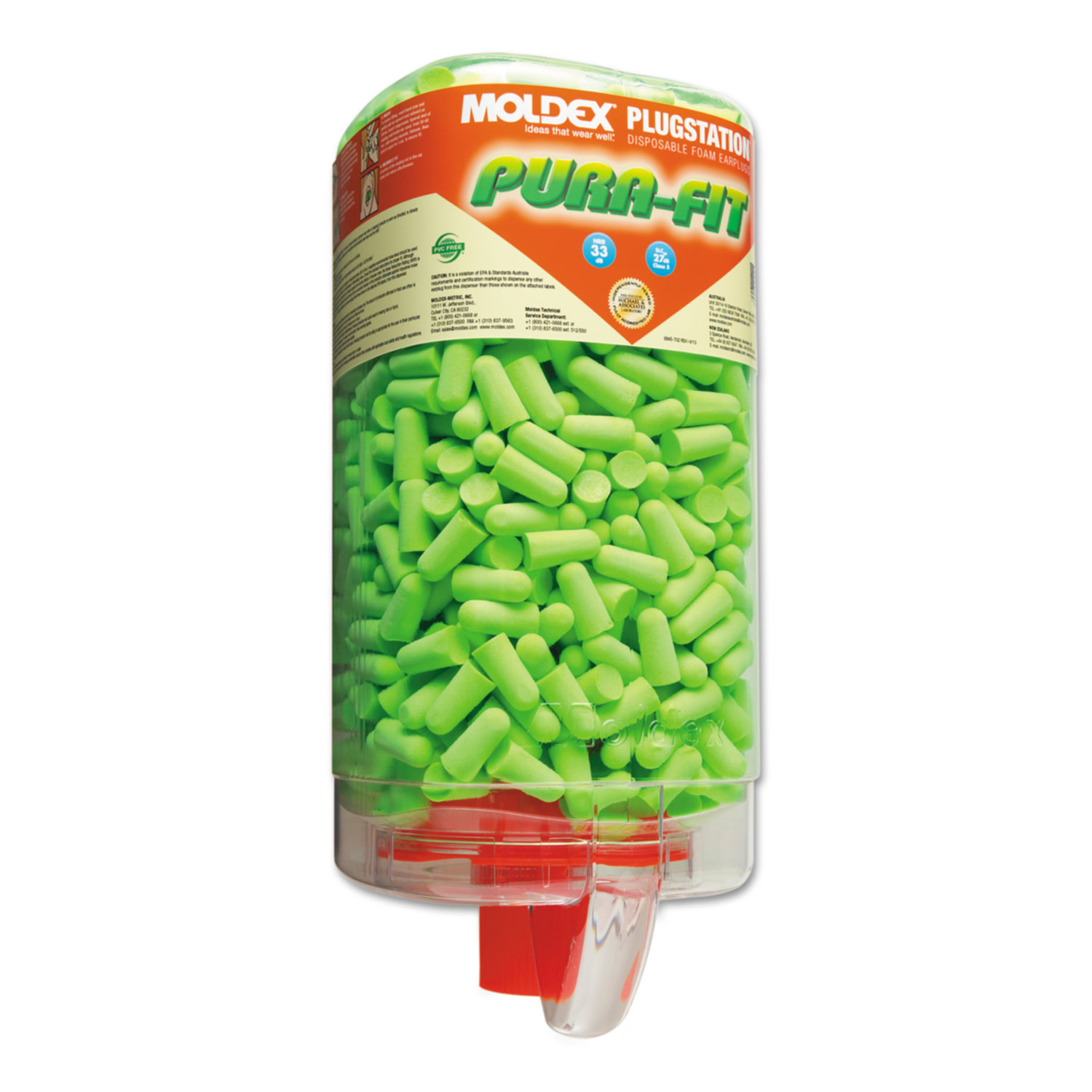  Moldex 6845 Pura-Fit PlugStation Earplug Dispenser, Cordless, 33NRR, Bright Green, 500 Pairs (MLX6845) 