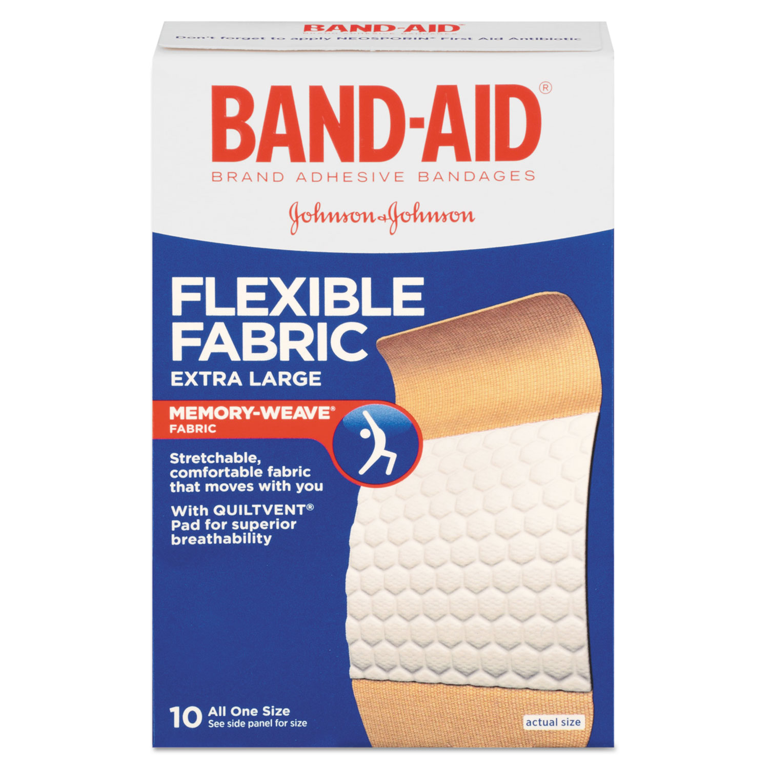 Flexible Fabric Extra Large Adhesive Bandages, 1 1/4 x 4, 10/Box