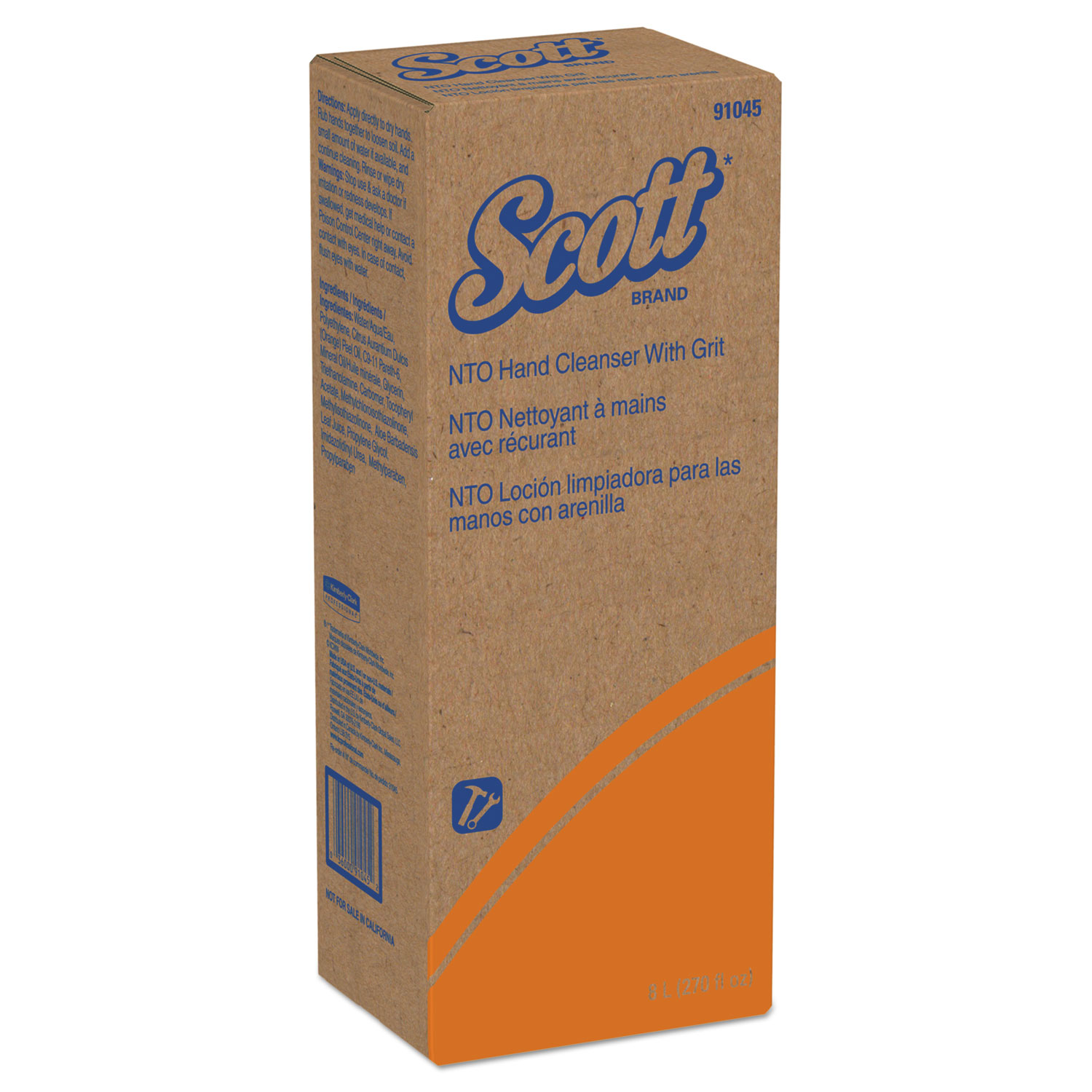 NTO Hand Cleaner w/Grit, Orange, 8L Bag-in-Box, 2/Carton