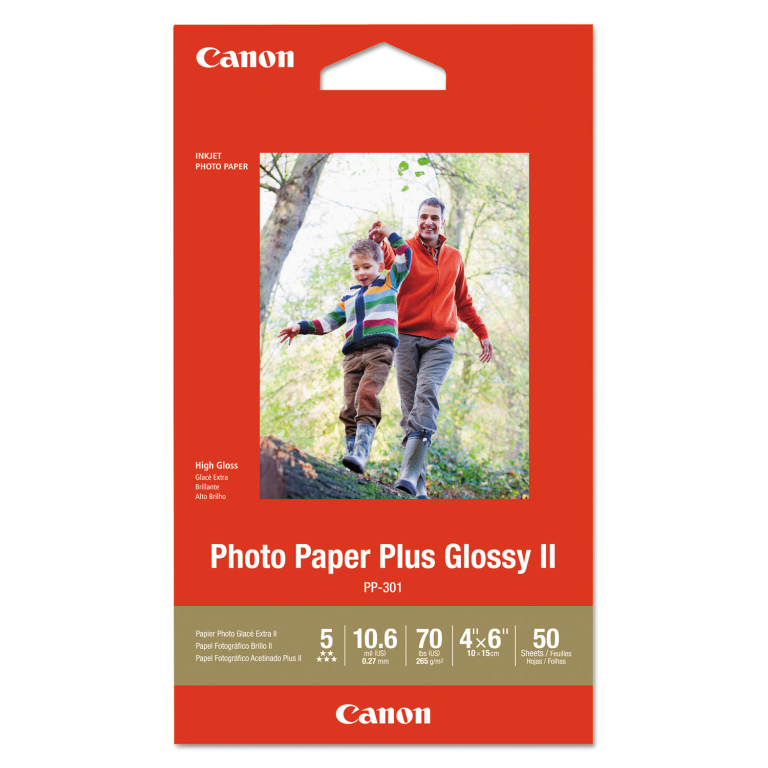 Photo Paper Plus Glossy II, 4 x 6, Glossy White, 50/Pack