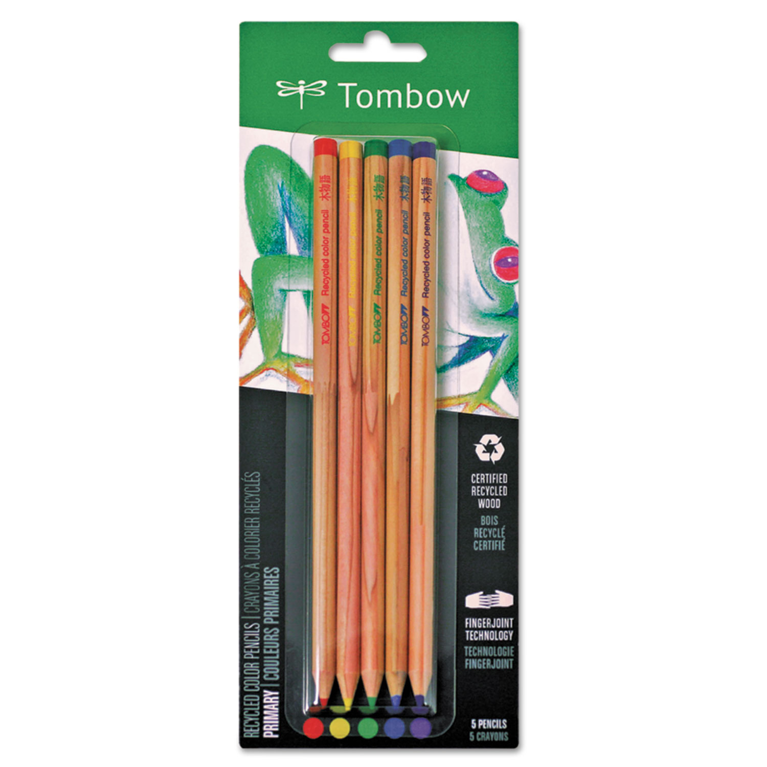  Tombow 61550 Recycled Colored Pencils, 3.05 mm, Assorted Lead Colors, Natural Woodgrain Barrel, 5/Set (TOM61550) 