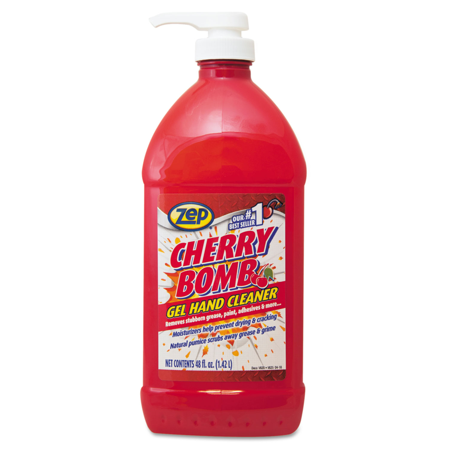 CHERRY BOMB Gel Hand Cleaner, Cherry, 48 oz Pump Bottle, 6/Carton