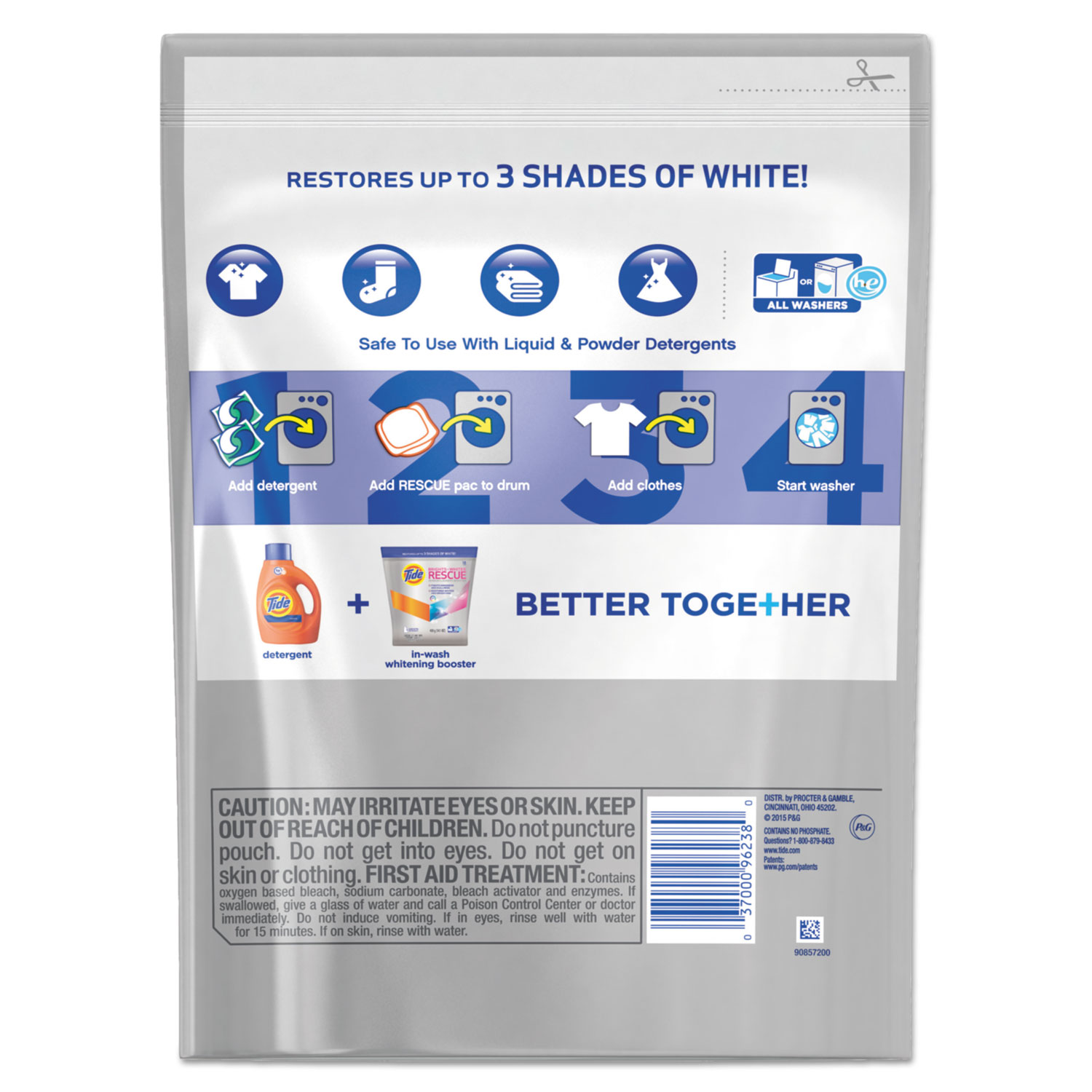 Brights + Whites Rescue In-Wash Laundry Booster Pacs, 27 Pac/Bag, 4 Bag/CT