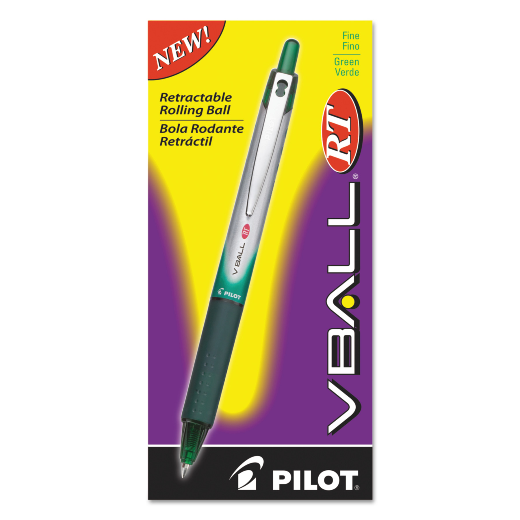  Pilot 26209 VBall RT Liquid Ink Retractable Roller Ball Pen, 0.7mm, Green Ink, Green/White Barrel (PIL26209) 