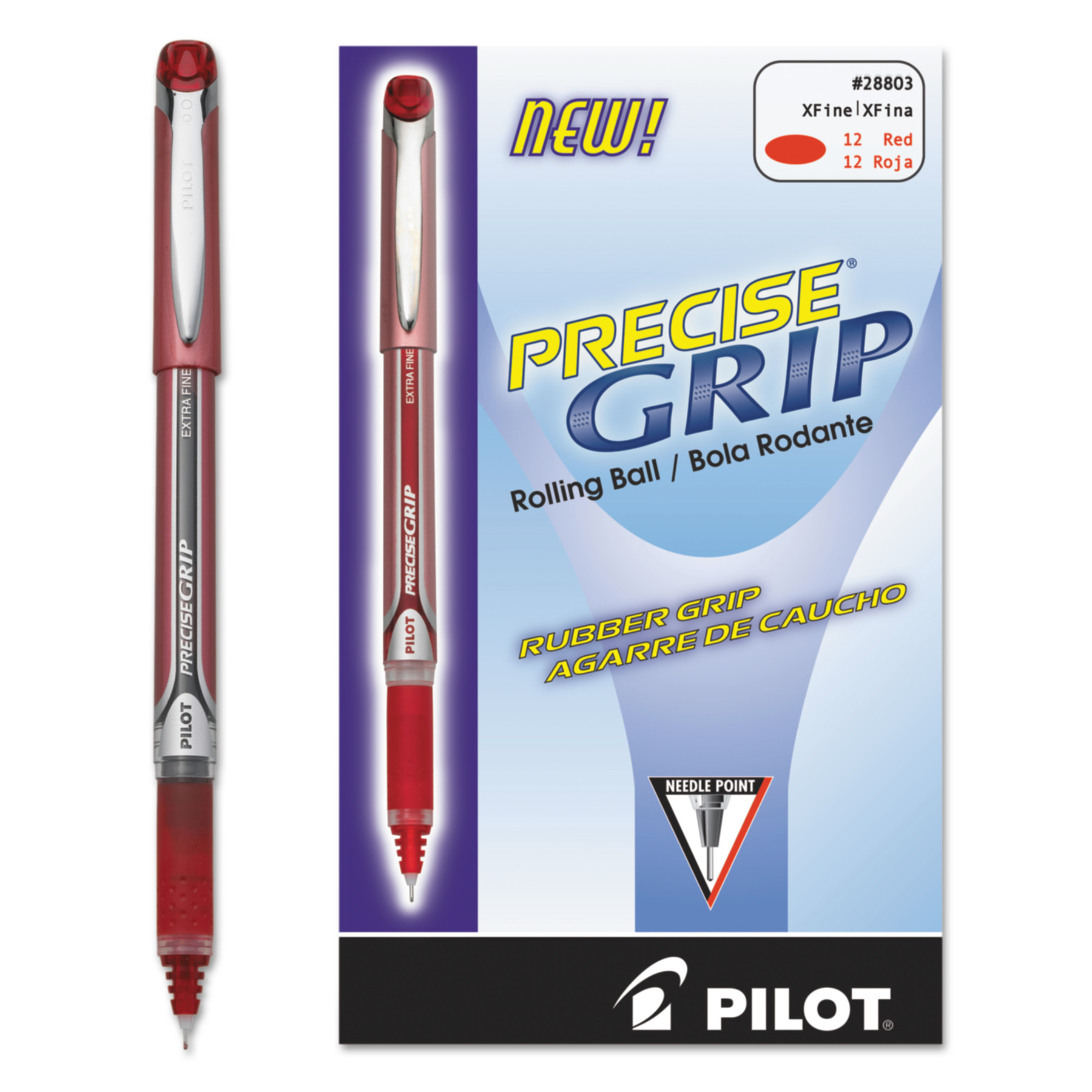  Pilot 28803 Precise Grip Stick Roller Ball Pen, Extra-Fine 0.5mm, Red Ink, Red Barrel (PIL28803) 
