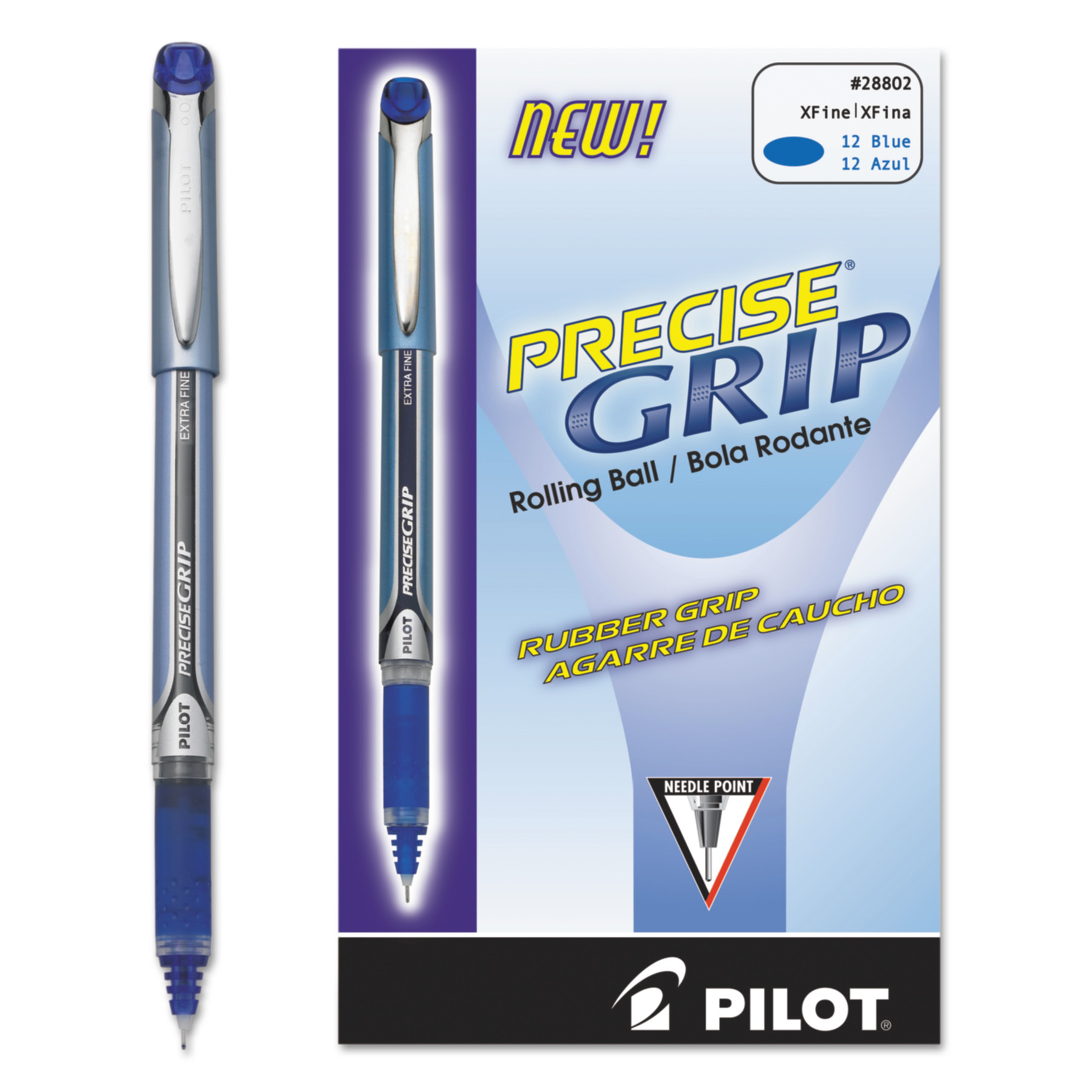  Pilot 28802 Precise Grip Stick Roller Ball Pen, Extra-Fine 0.5mm, Blue Ink, Blue Barrel (PIL28802) 