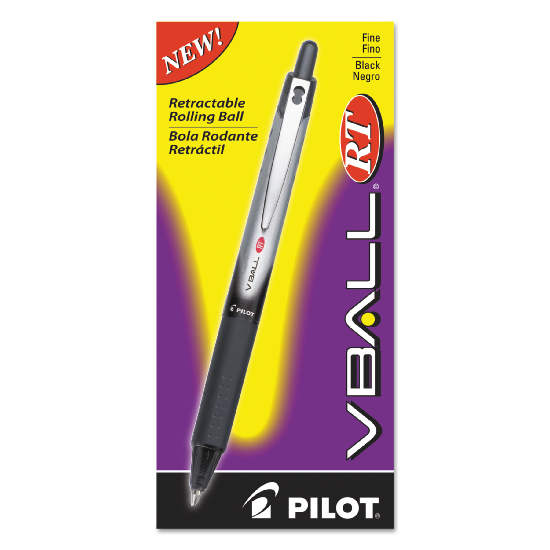  Pilot 26206 VBall RT Liquid Ink Retractable Roller Ball Pen, 0.7mm, Black Ink, Black/White Barrel (PIL26206) 