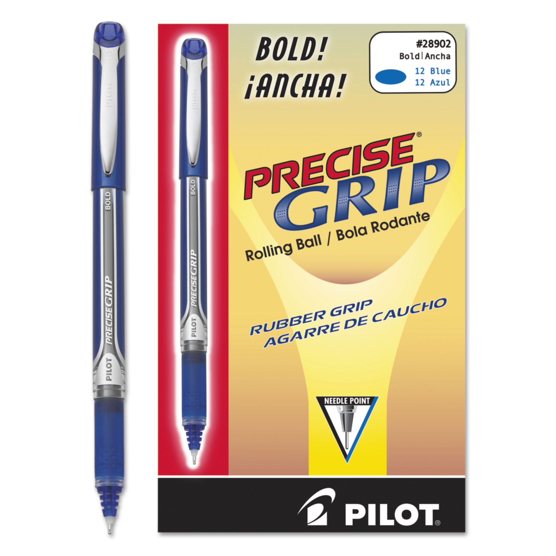  Pilot 28902 Precise Grip Stick Roller Ball Pen, Bold 1mm, Blue Ink, Blue Barrel (PIL28902) 