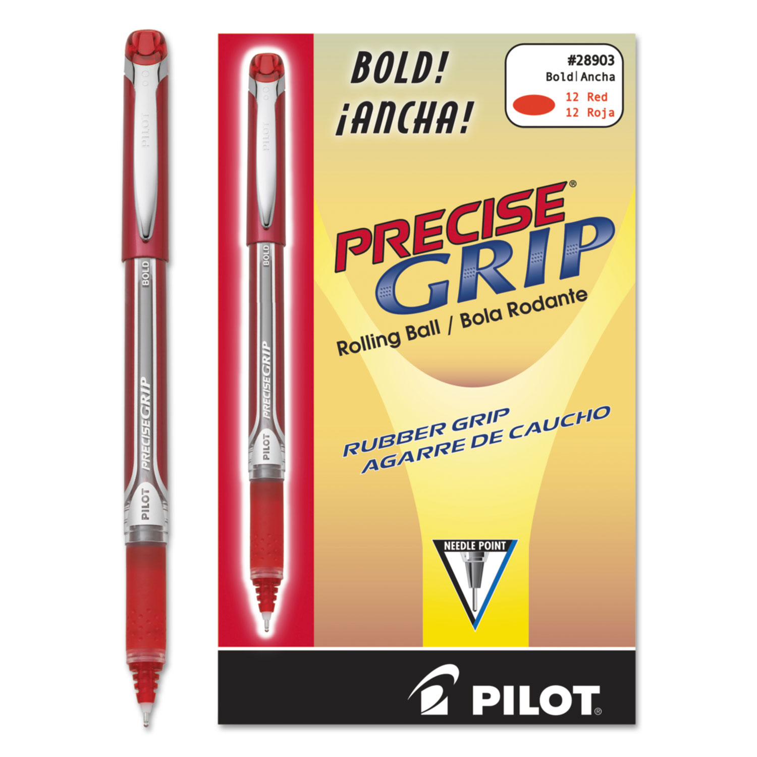  Pilot 28903 Precise Grip Stick Roller Ball Pen, Bold 1mm, Red Ink, Red Barrel (PIL28903) 