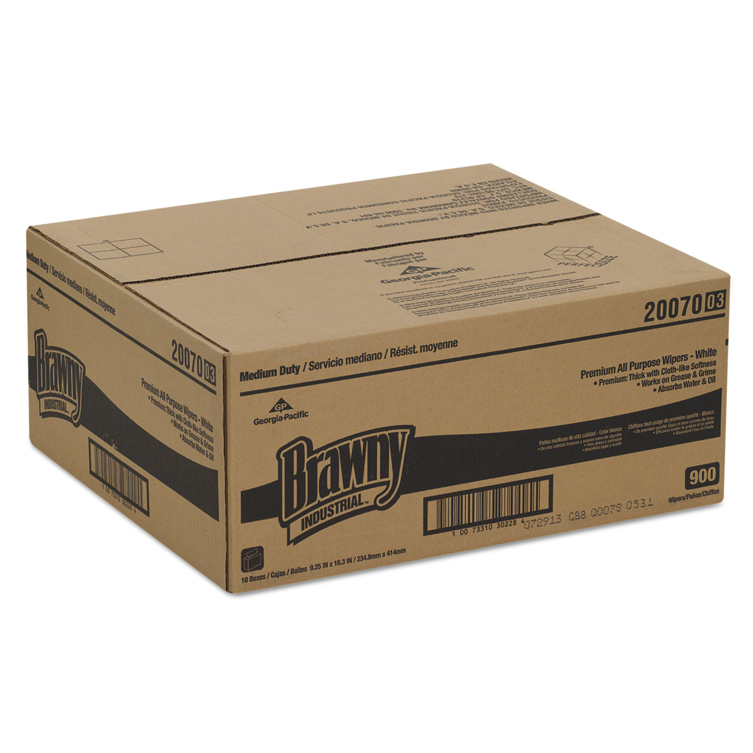Medium-Duty Premium Wipes, 9 1/4 x 16 3/8, White, 90 Wipes/Box, 10 Boxes/Carton
