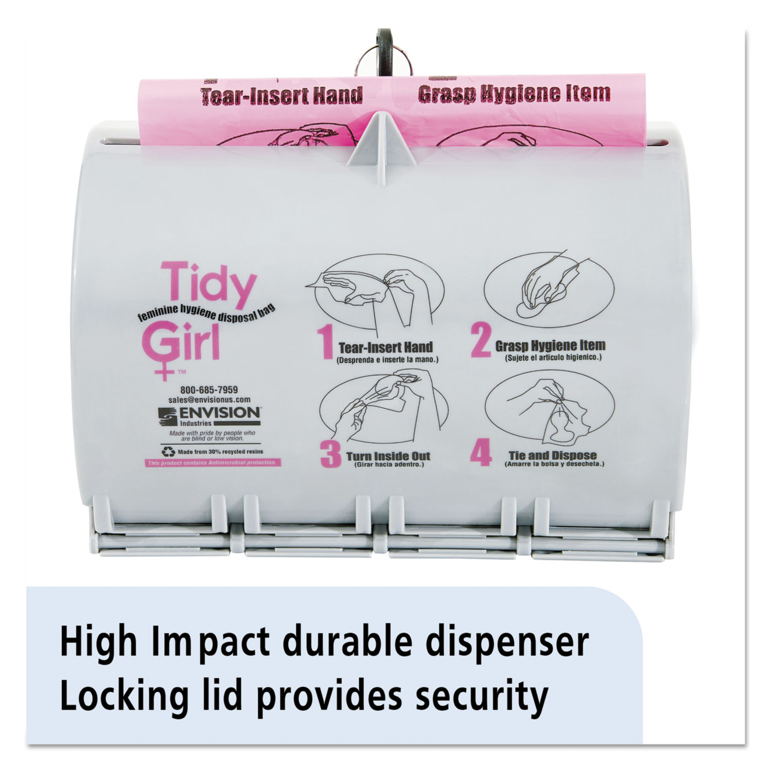 Tidy Girl Plastic Feminine Hygiene Disposal Bag Dispenser, Gray