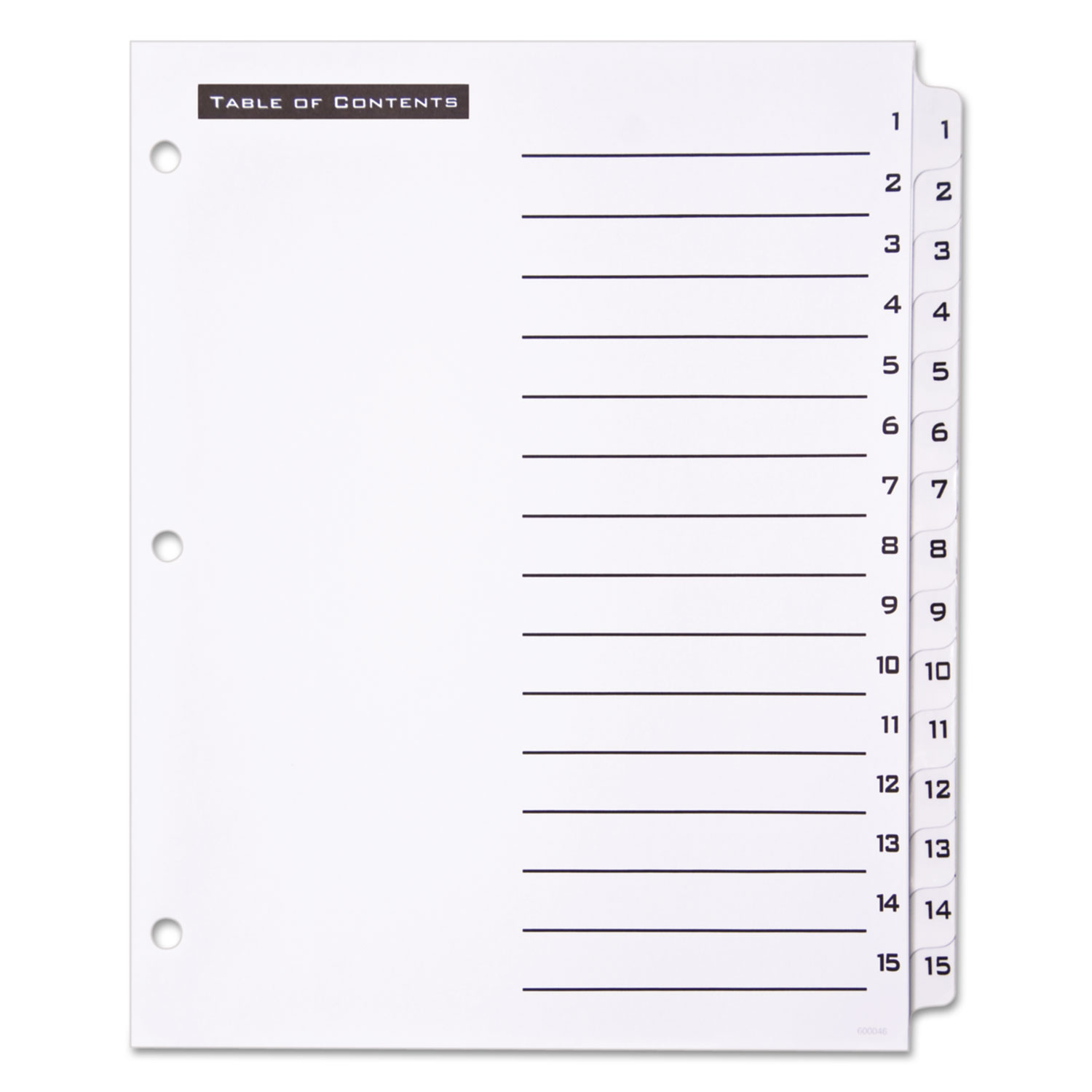 Table 'n Tabs Dividers, 15-Tab, 1 to 15, 11 x 8.5, White, White Tabs, 1 Set