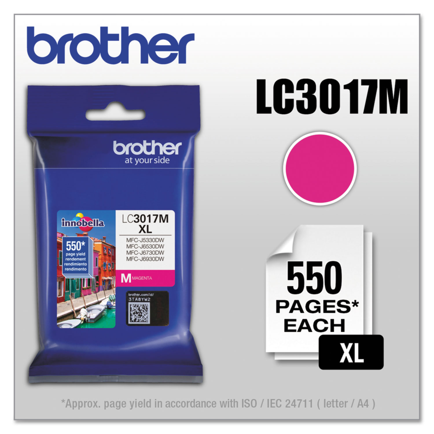 Brother Genuine LC3017M High Yield Magenta Ink Cartridge (550PG YLD)