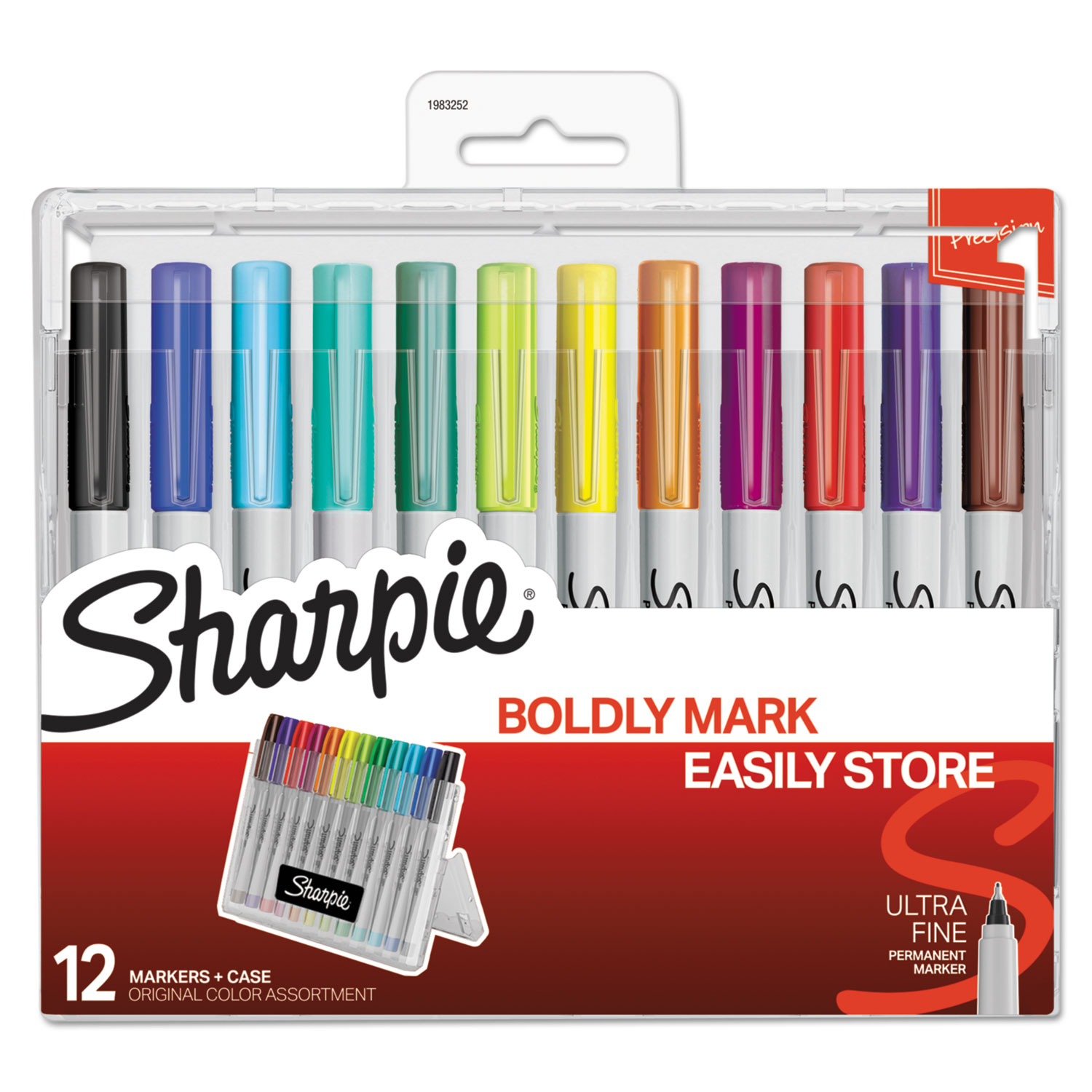  Sharpie 1983252 Permanent Markers w/Storage Case, Extra-Fine Needle Tip, Assorted Colors, Dozen (SAN1983252) 