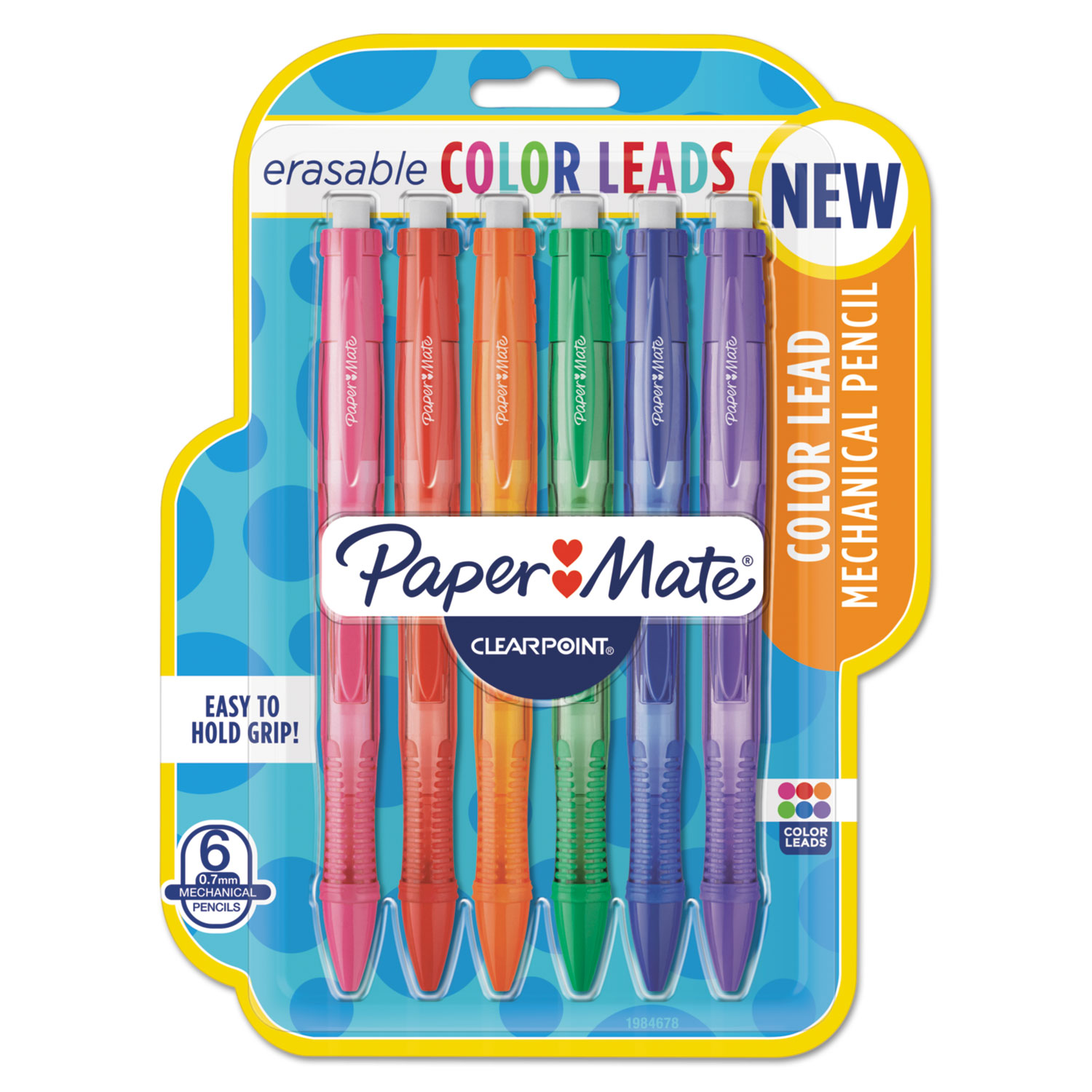  Paper Mate 1984678 Clearpoint Color Mechanical Pencils, 0.7 mm, Assorted Lead/Barrel Colors, 6/Pack (PAP1984678) 