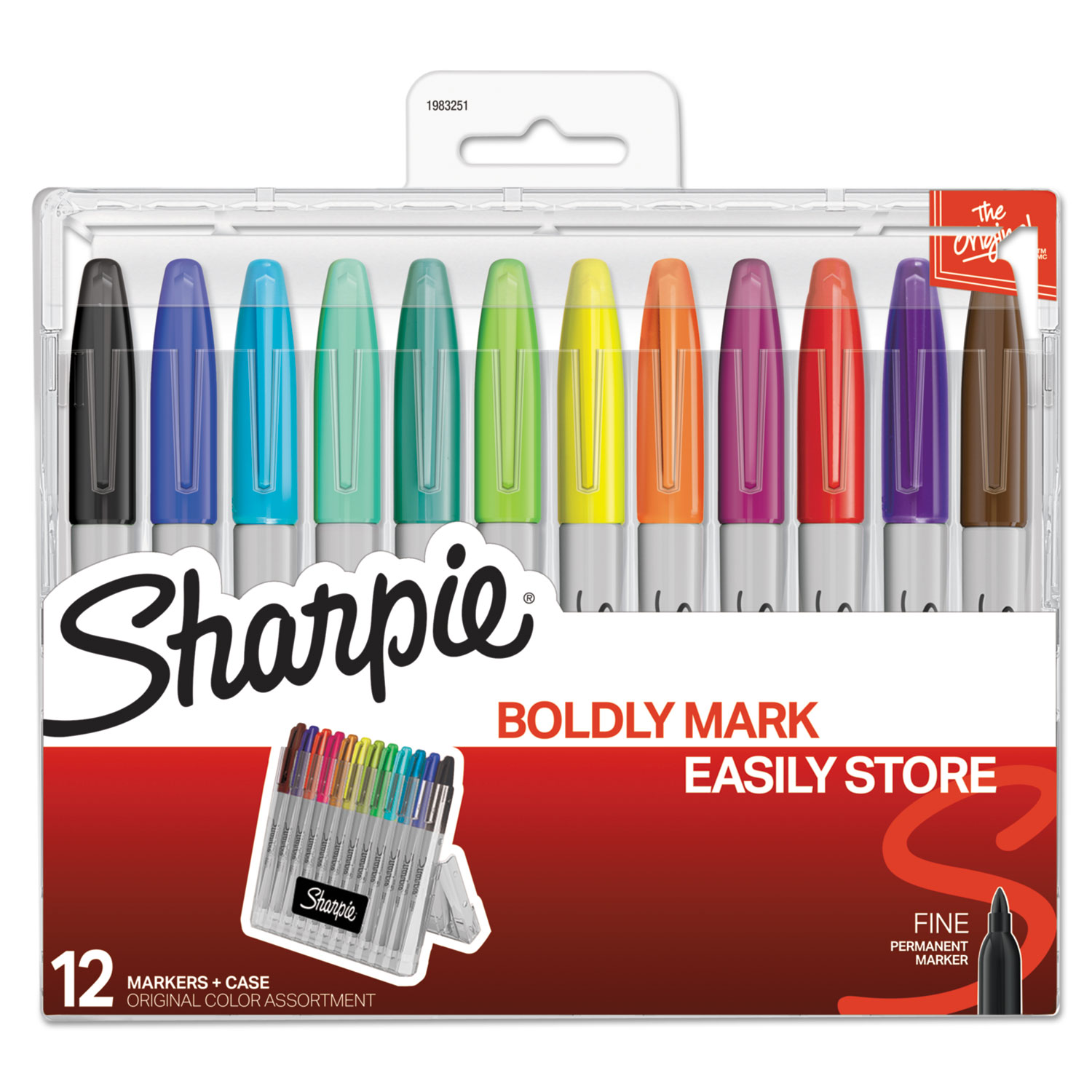  Sharpie 1983251 Permanent Markers w/Storage Case, Fine Bullet Tip, Assorted Colors, Dozen (SAN1983251) 