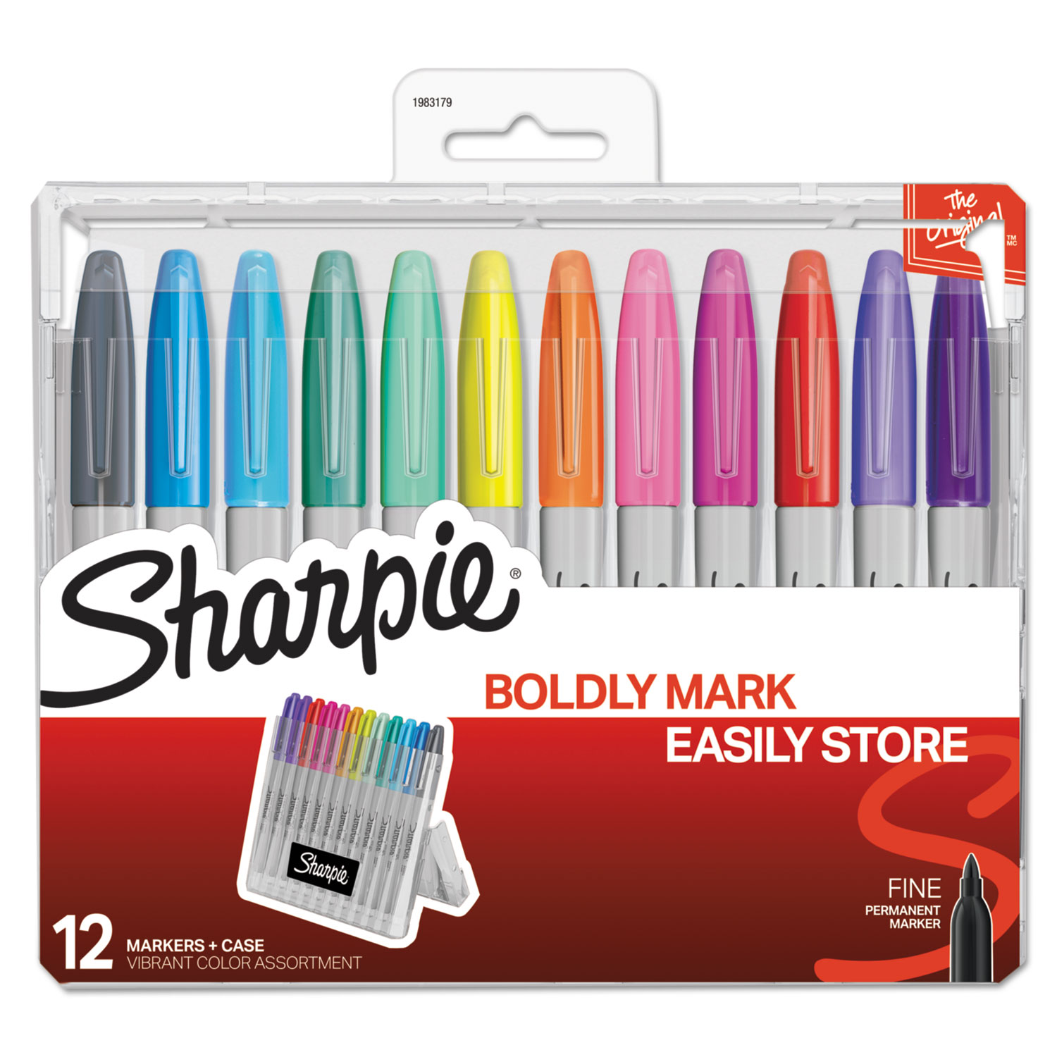  Sharpie 1983179 Permanent Markers w/Storage Case, Fine Bullet Tip, Assorted Colors, Dozen (SAN1983179) 