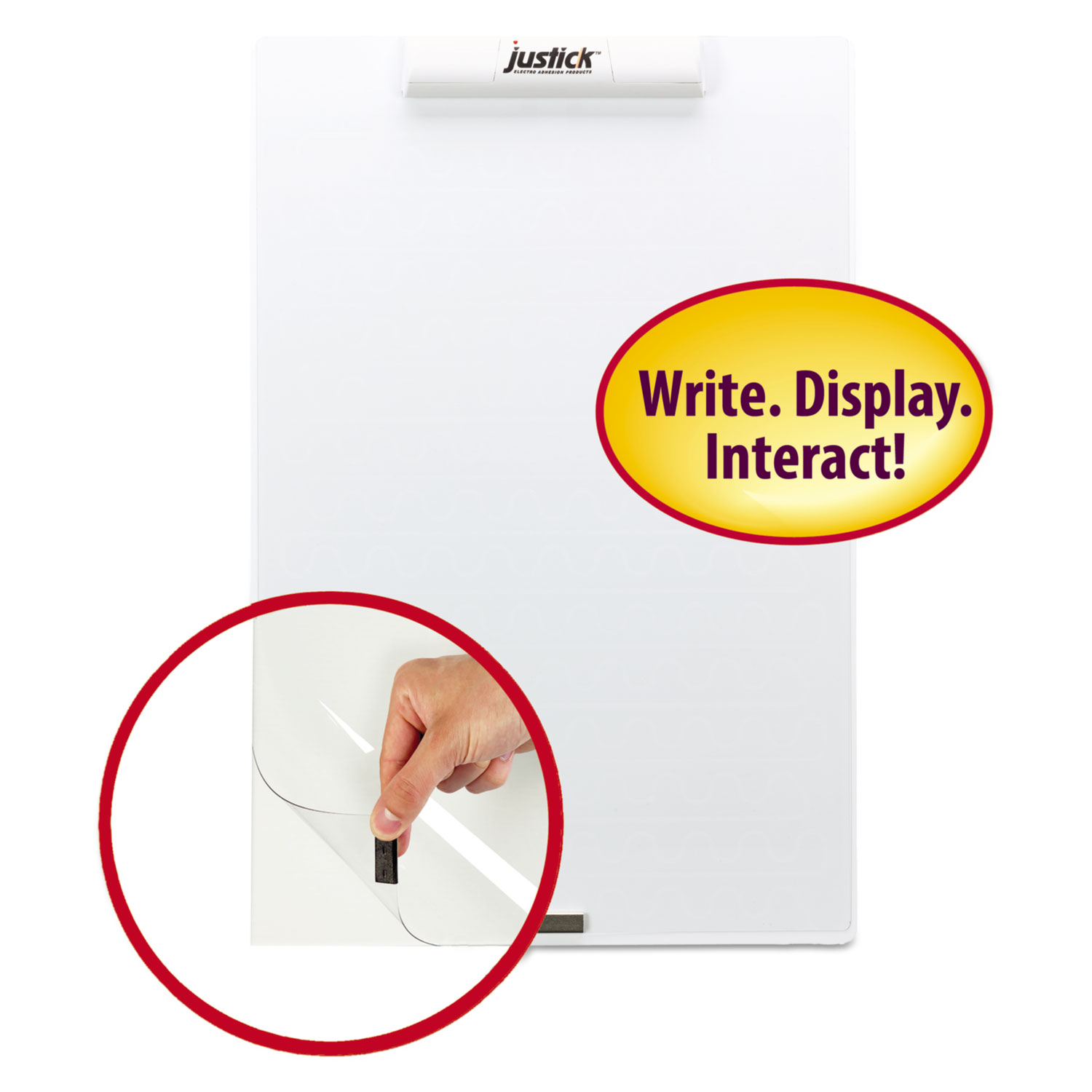 Justick Frameless Electro-Surface Dry-Erase Board w/Clear Overlay, 16 x 24, WE