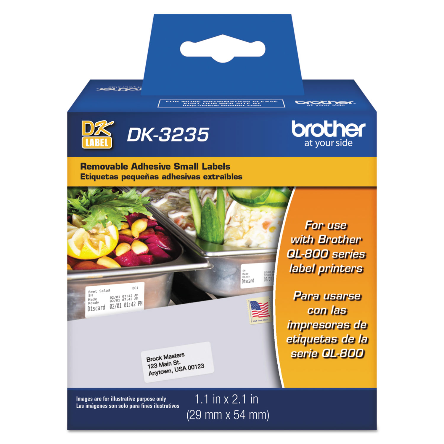  Brother DK3235 Die-Cut Removable Paper Labels, 1.1 x 2.1, White, 800/Roll (BRTDK3235) 