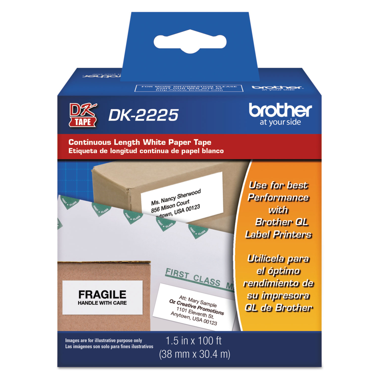  Brother DK2225 Continuous Paper Label Tape, 1.5 x 100 ft, Black/White (BRTDK2225) 