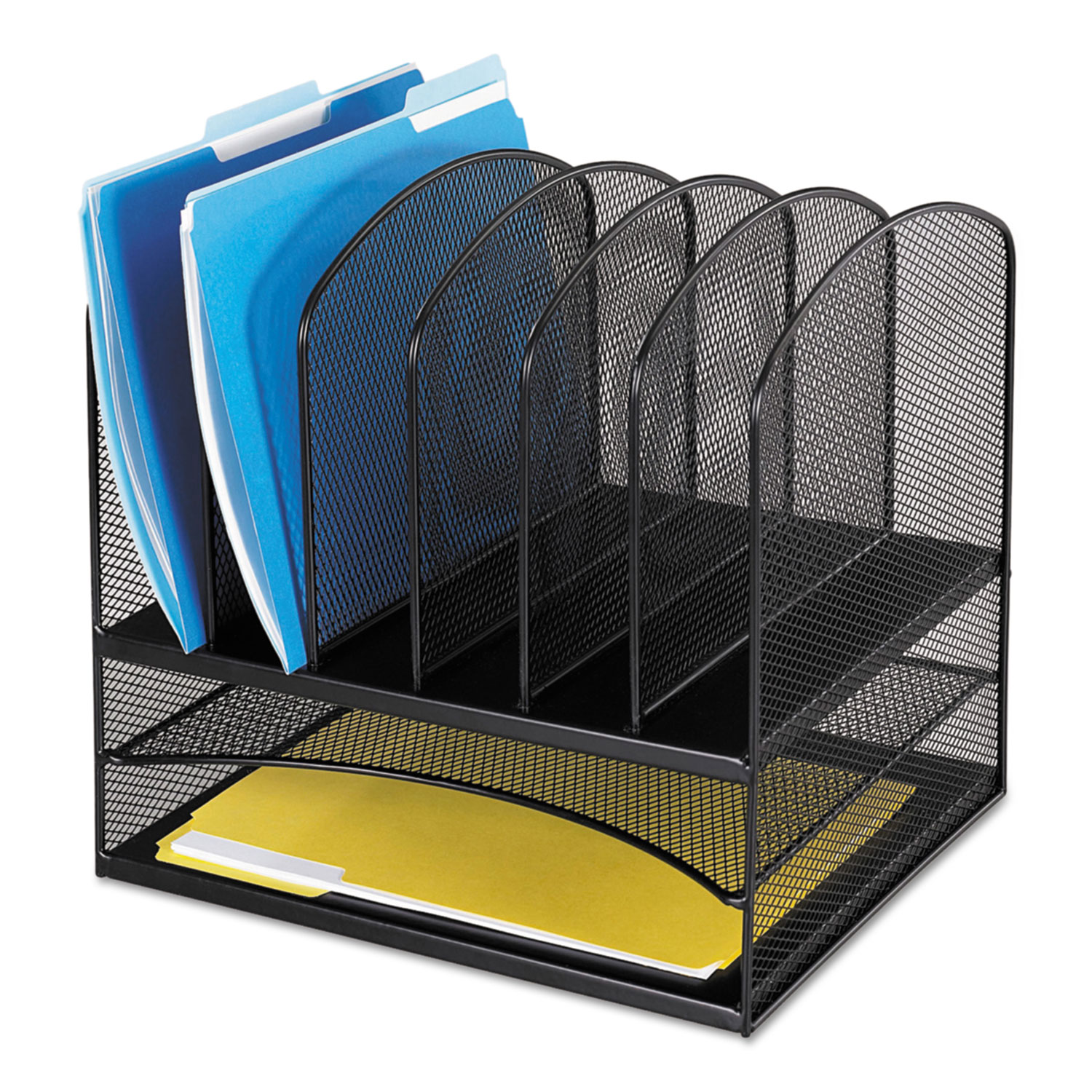  Safco 3255BL Onyx Mesh Desk Organizer with Two Horizontal and Six Upright Sections, Letter Size Files, 13.25 x 11.5 x 13, Black (SAF3255BL) 