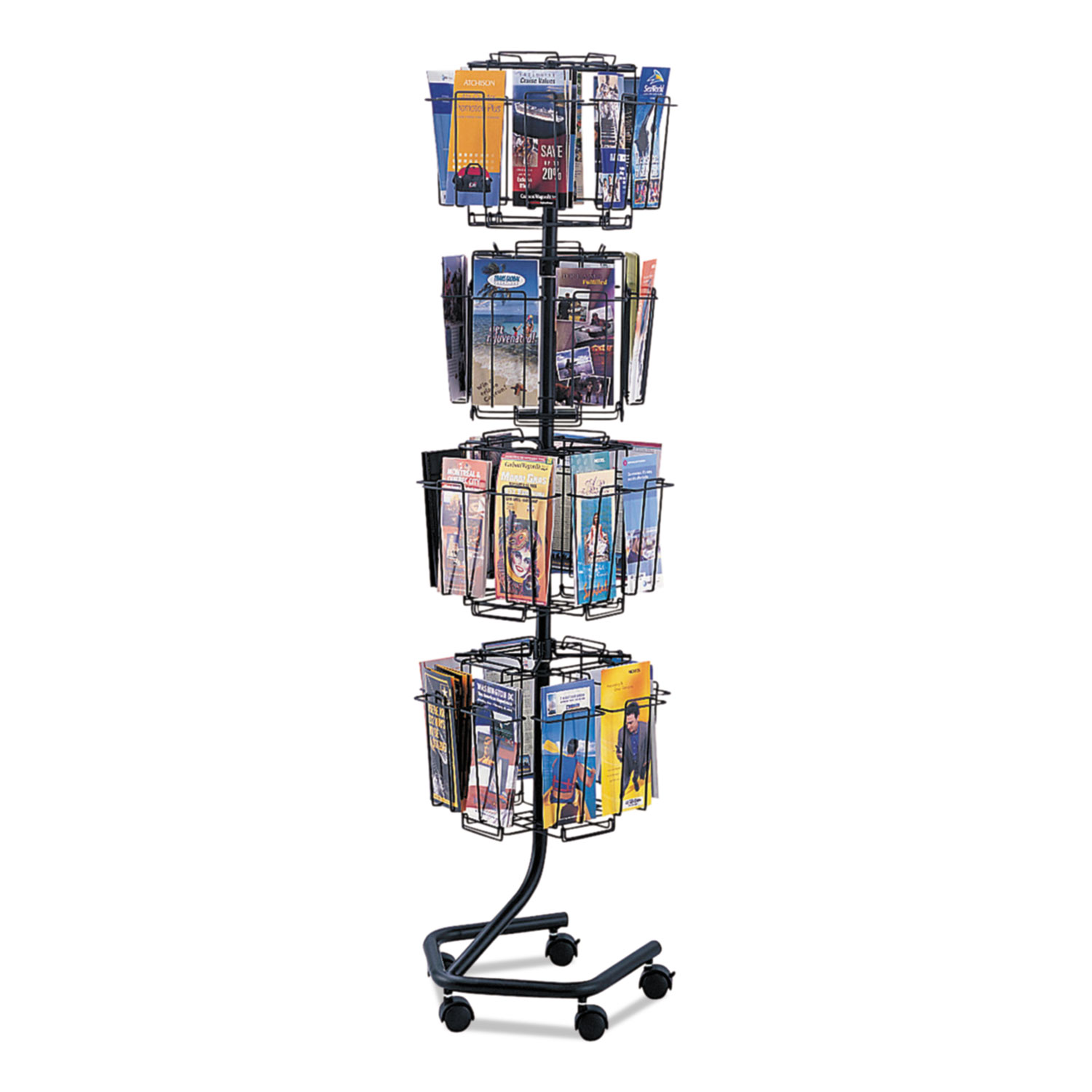 Wire Rotary Display Racks, 32 Compartments, 15w x 15d x 60h, Charcoal