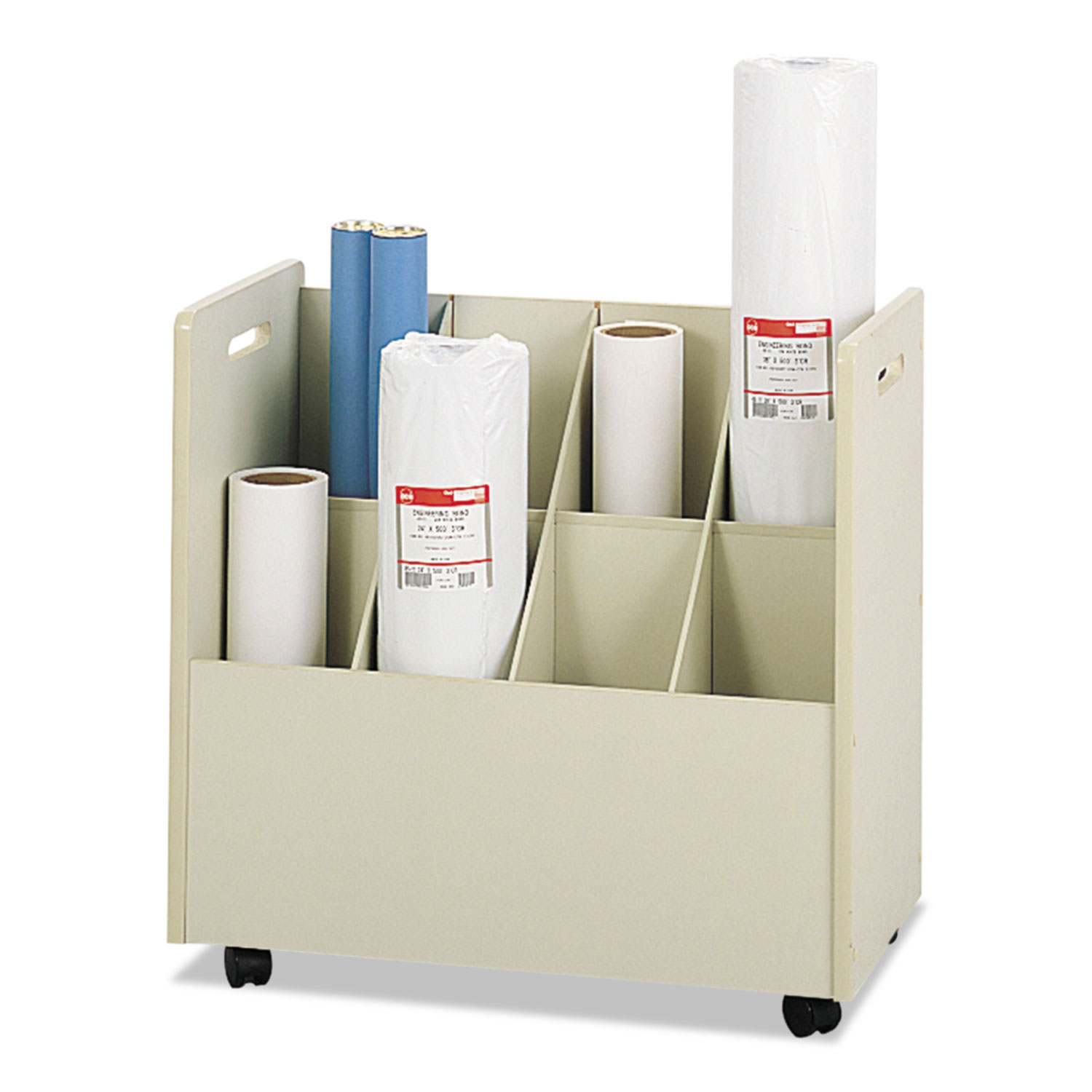  Safco 3045 Laminate Mobile Roll Files, 8 Compartments, 30.13w x 15.75d x 29.25h, Putty (SAF3045) 