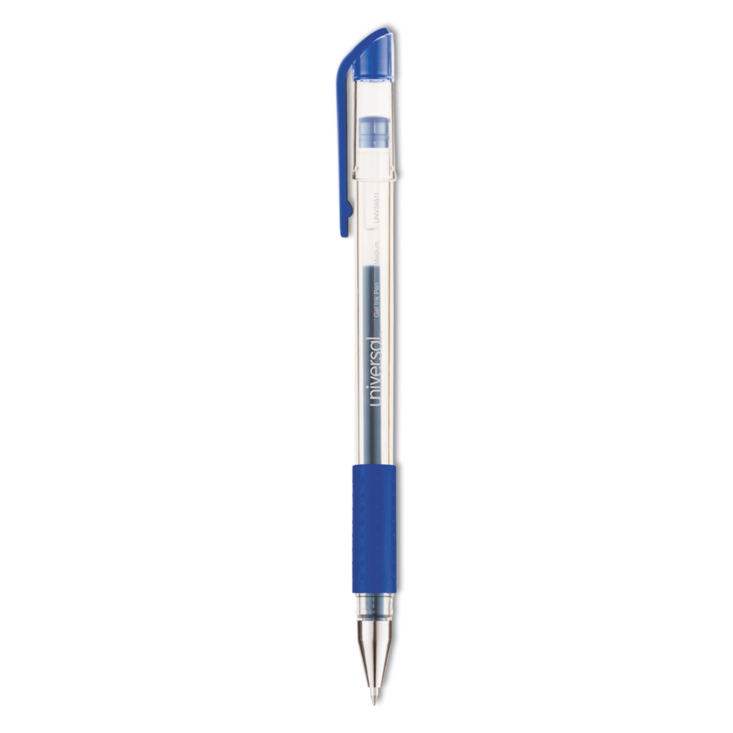  Universal UNV39511 Comfort Grip Stick Gel Pen, Medium 0.7mm, Blue Ink, Clear Barrel, Dozen (UNV39511) 