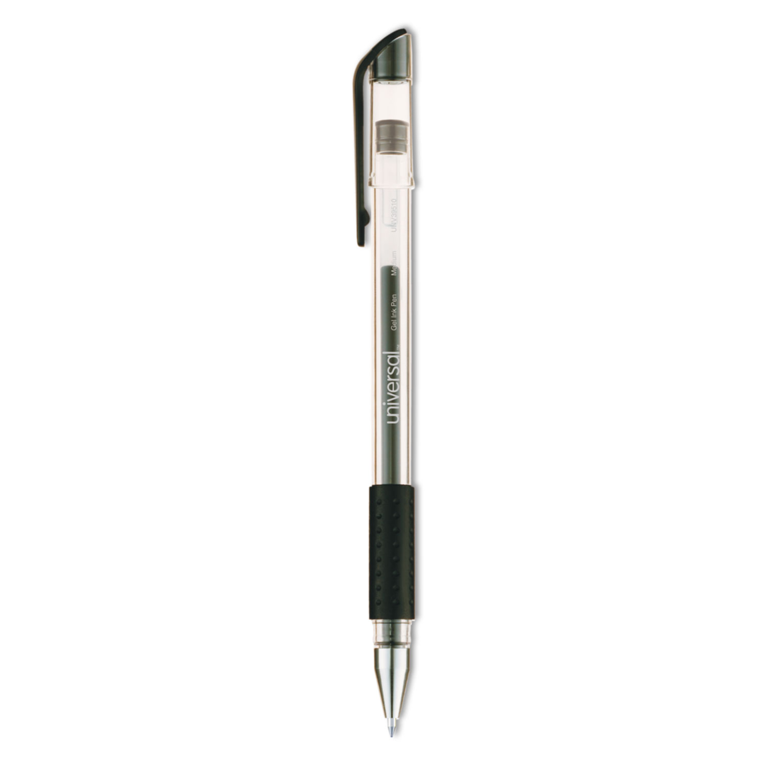  Universal UNV39510 Comfort Grip Stick Gel Pen, Medium 0.7mm, Black Ink, Clear Barrel, Dozen (UNV39510) 