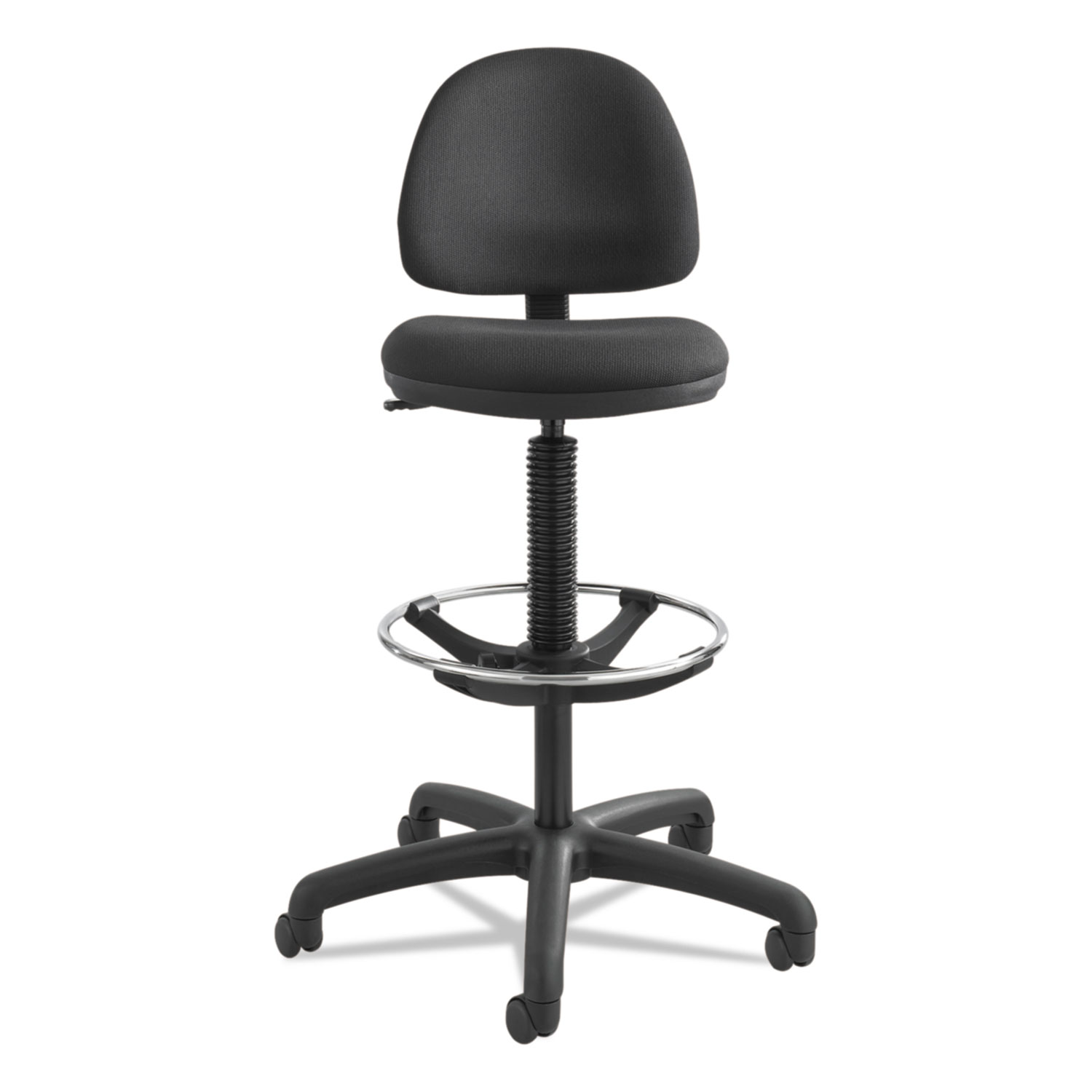 Precision Extended Height Swivel Stool w/Adjustable Footring, Black Fabric