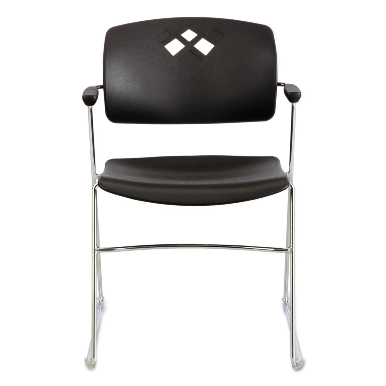 Veer Series Stacking Chair With Arms, Sled Base, Black/Chrome, 4/Carton